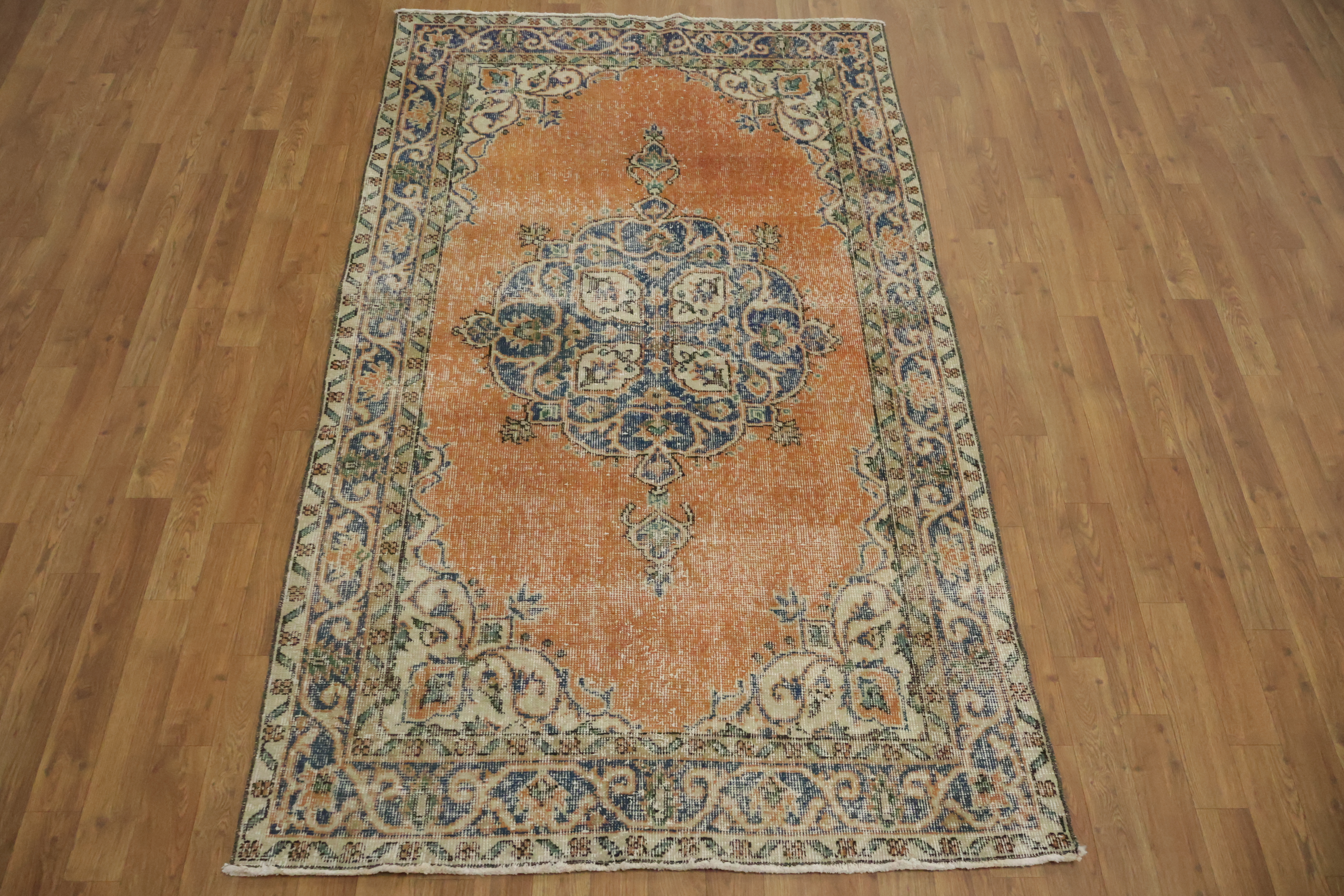 Anatolian Turkish Area Rug 4x7 Ft Hand-Knotted Vintage Distressed