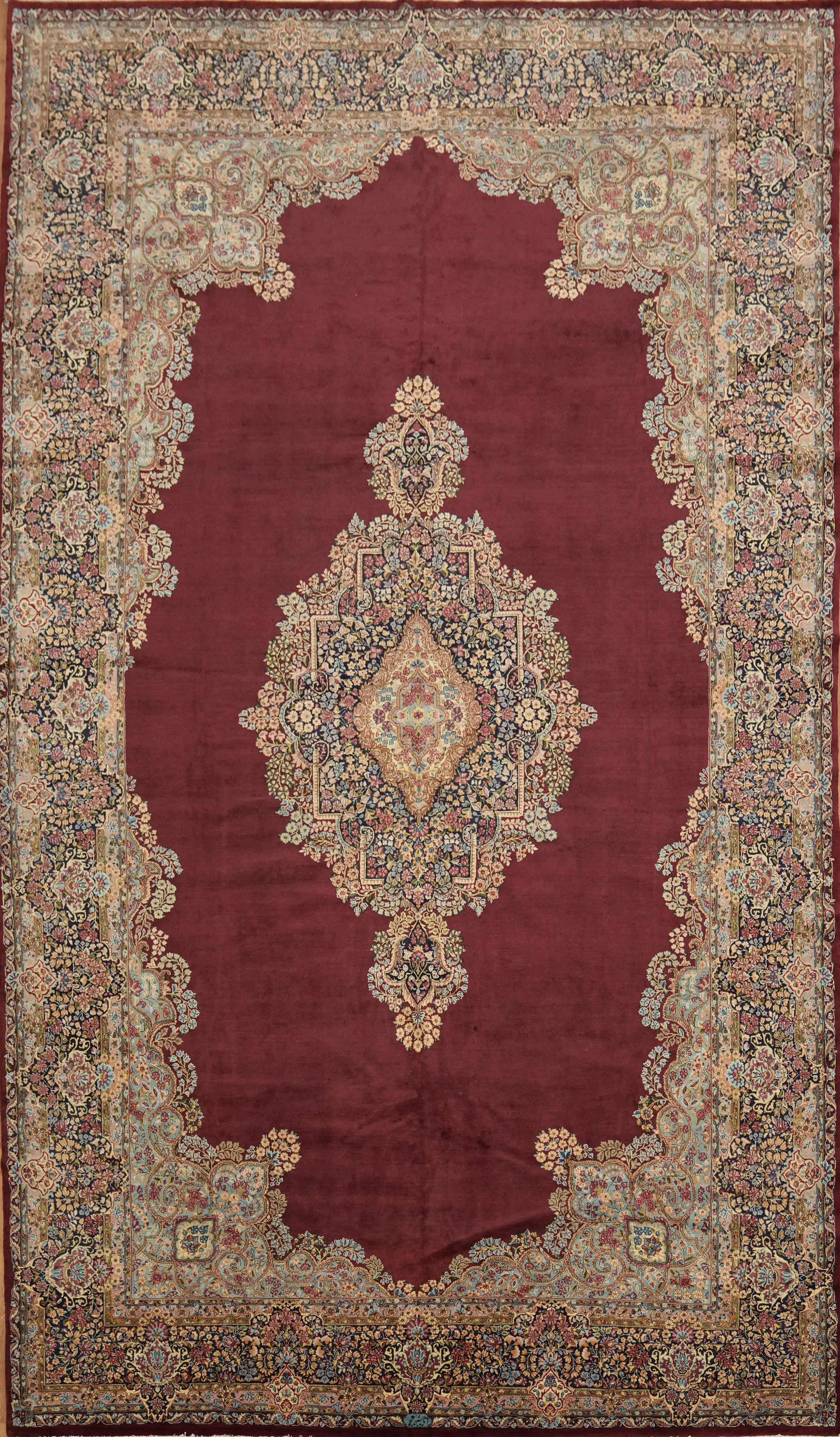 Vintage Palace Sized Floral Area Rug 10×17 Handmade Wool Traditional in Burgundy