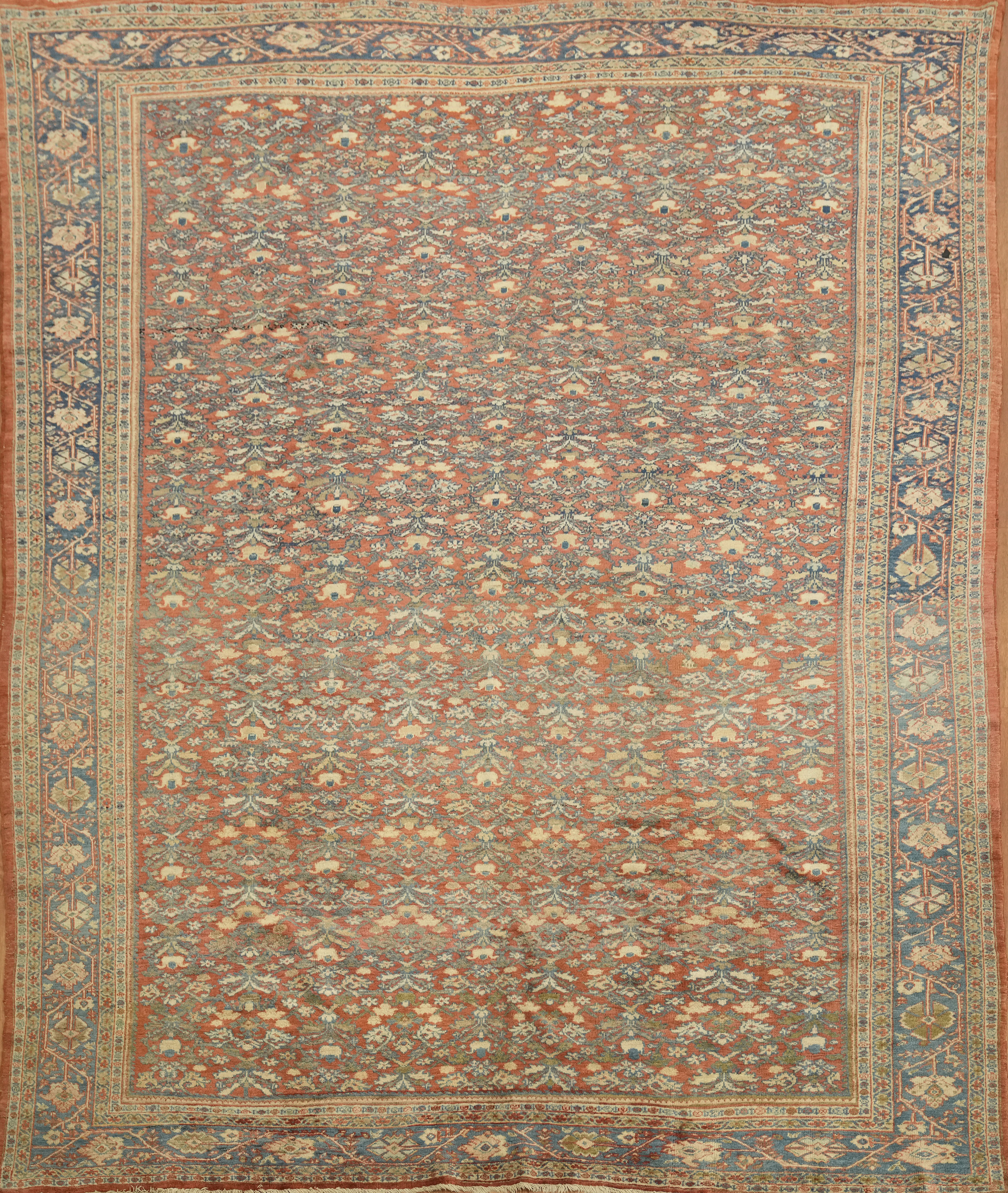 Pre-1900 Antique Area Rug 8×10 Ft Hand-Knotted Oriental Wool Carpet Floral Rug