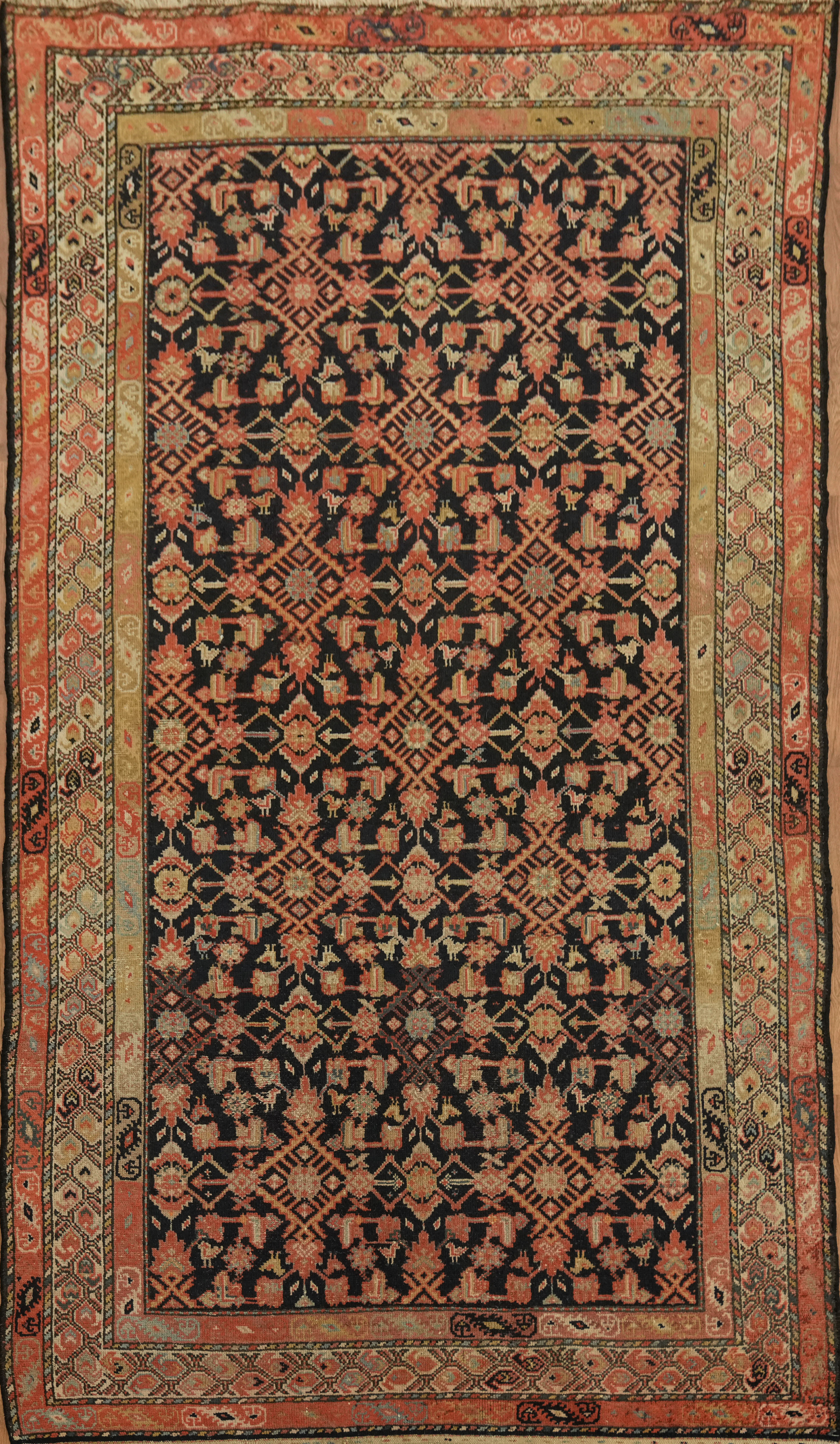 Pre-1900 Antique Area Rug 5×8 Ft Handmade Geometric Oriental Wool Carpet