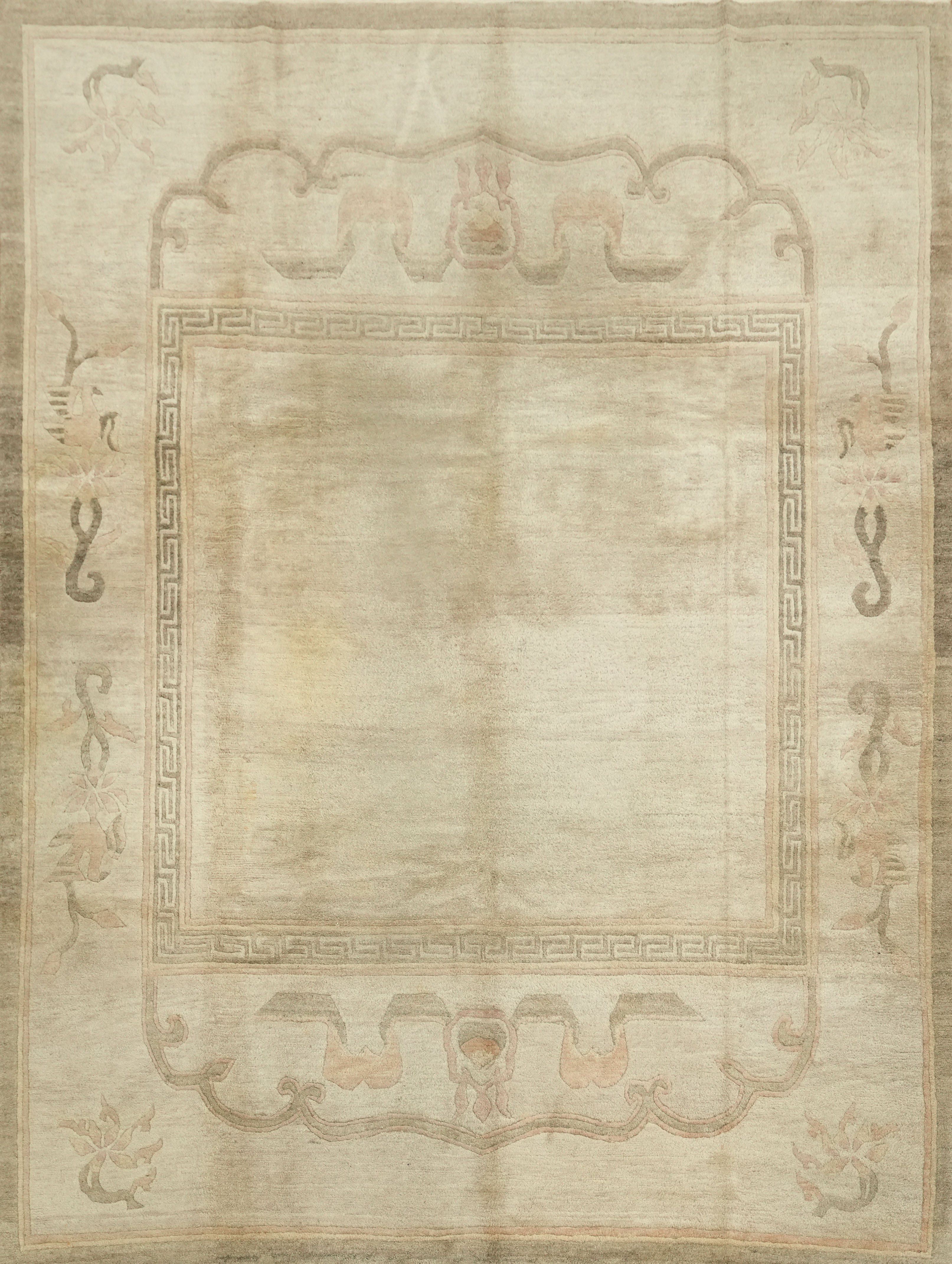 Nepalese Oriental Area Rug 8×11 Ft Handmade Geometric Bordered Wool Carpet