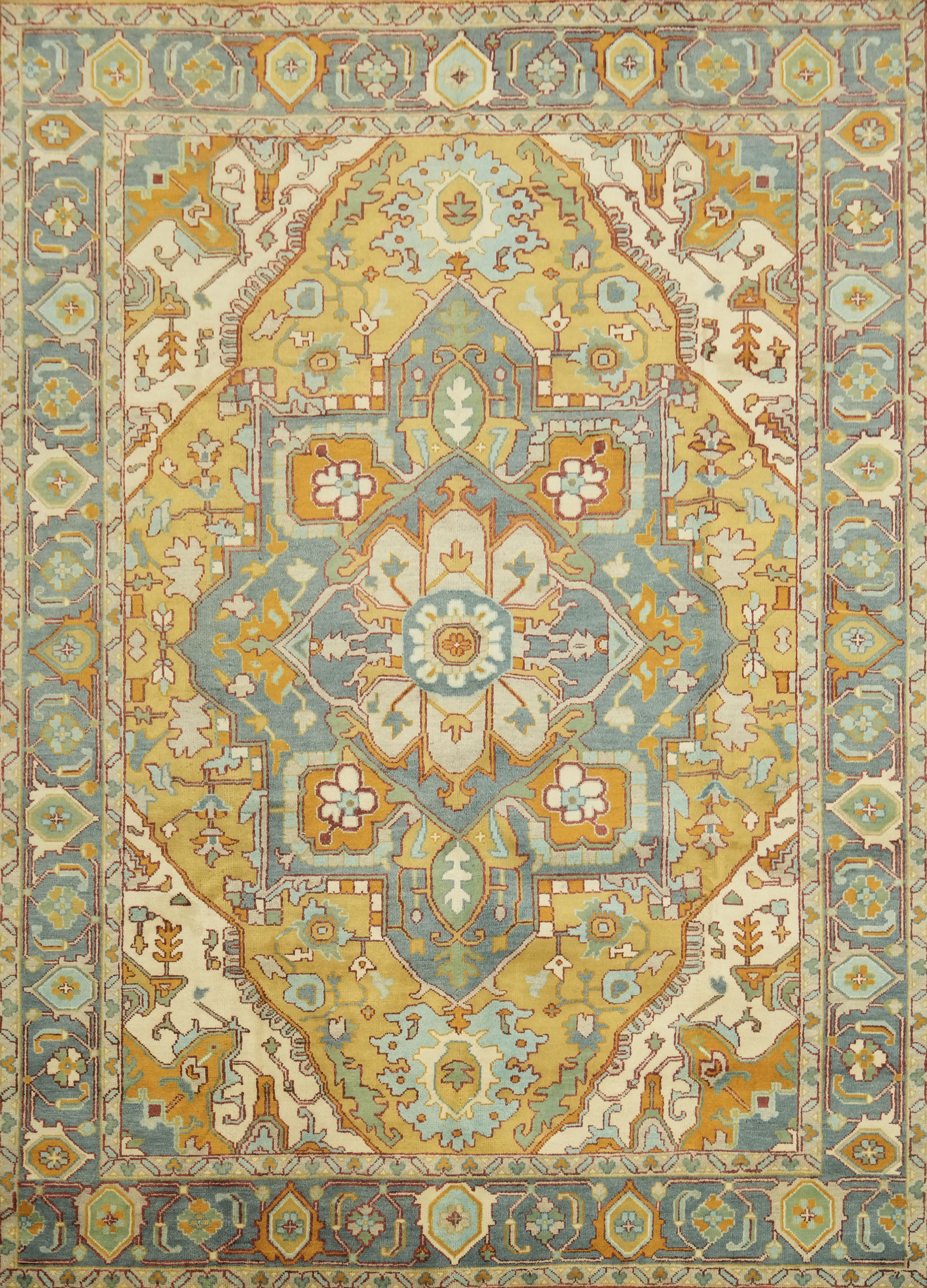Golden Traditional Area Rug 10×14 Ft Handmade Oriental Wool Living Room Carpet