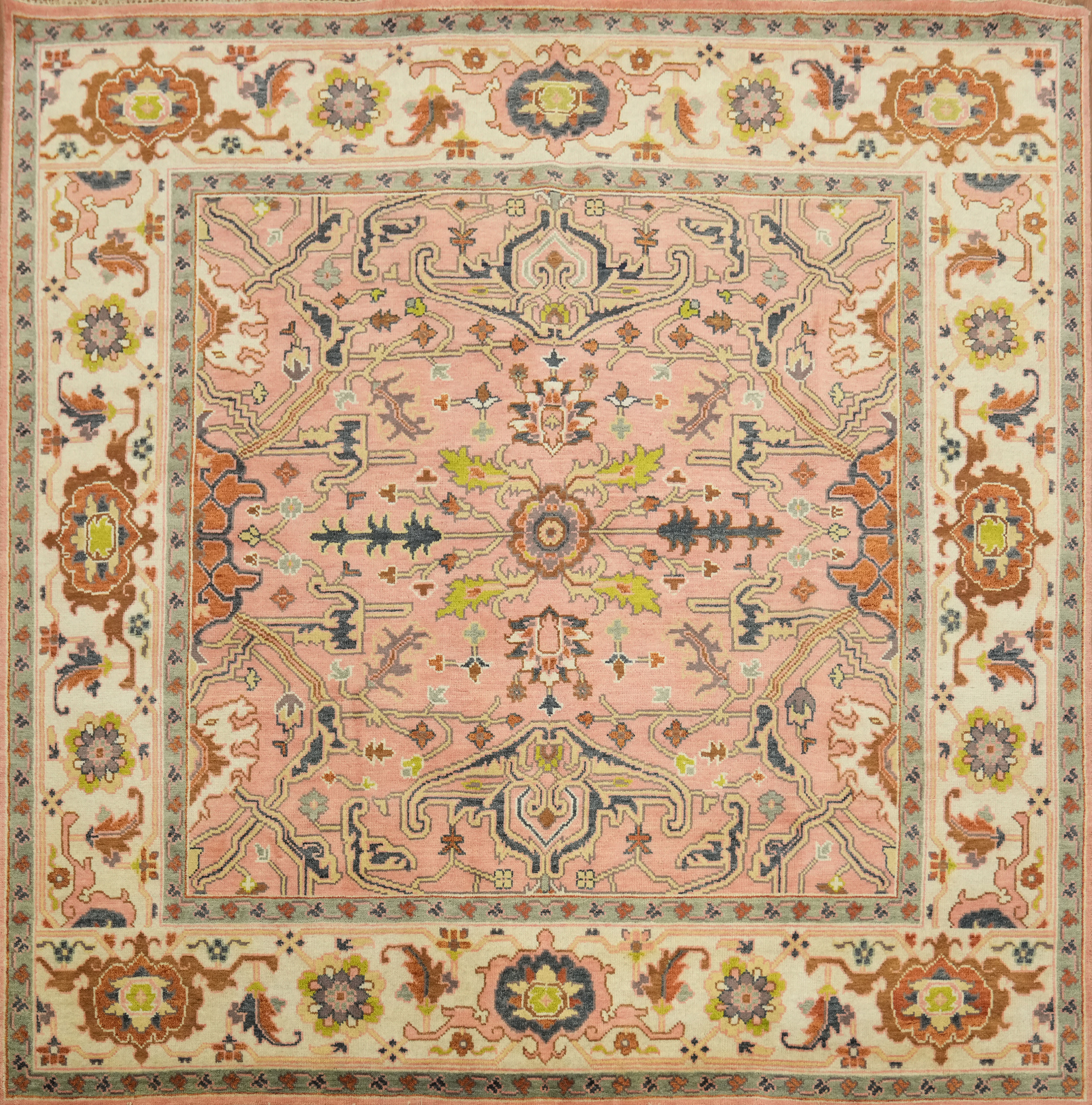 Traditional Ziegler Square Area Rug 9×9 Ft Handmade Pink Oriental Wool Carpet