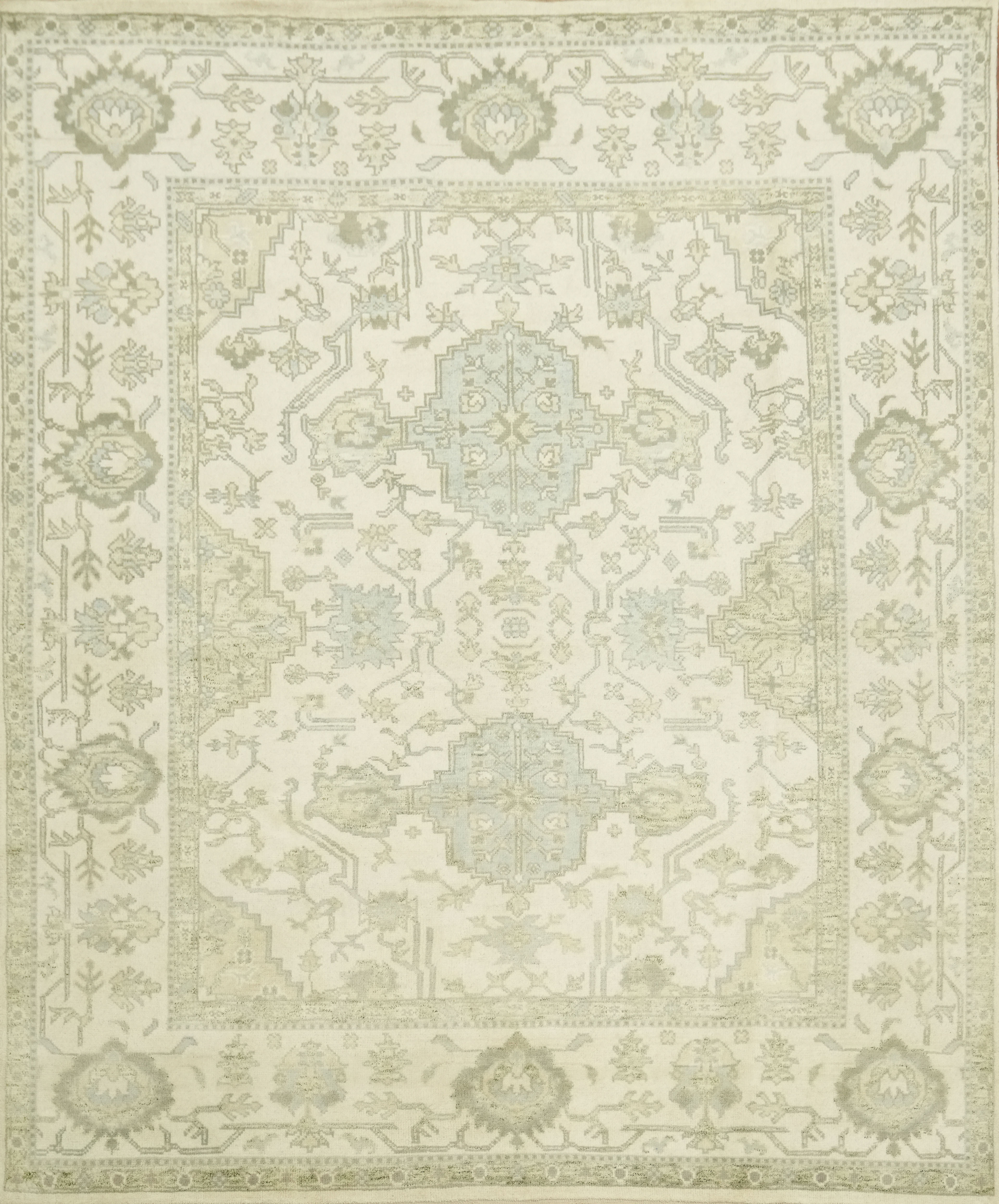 Cream and Green Oushak Style Area Rug 8×10 Ft Handmade Oriental Wool Carpet