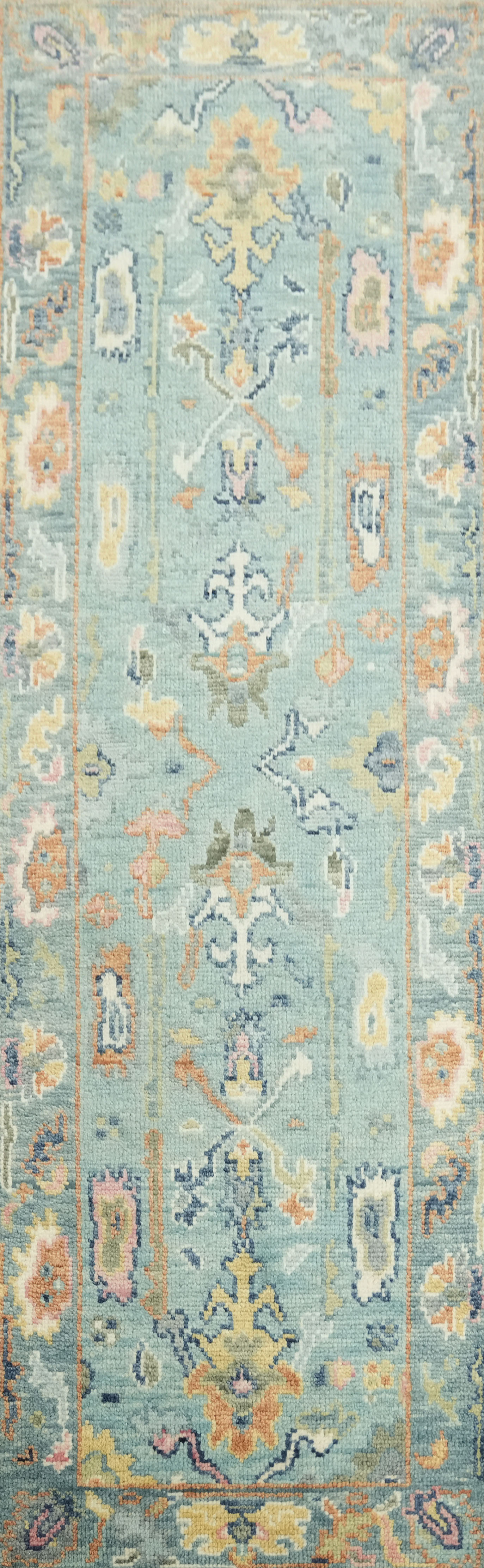 Traditional Oushak 8 ft Runner Rug 8′ 1″ x 2′ 6″ Handmade Wool Carpet in Blue
