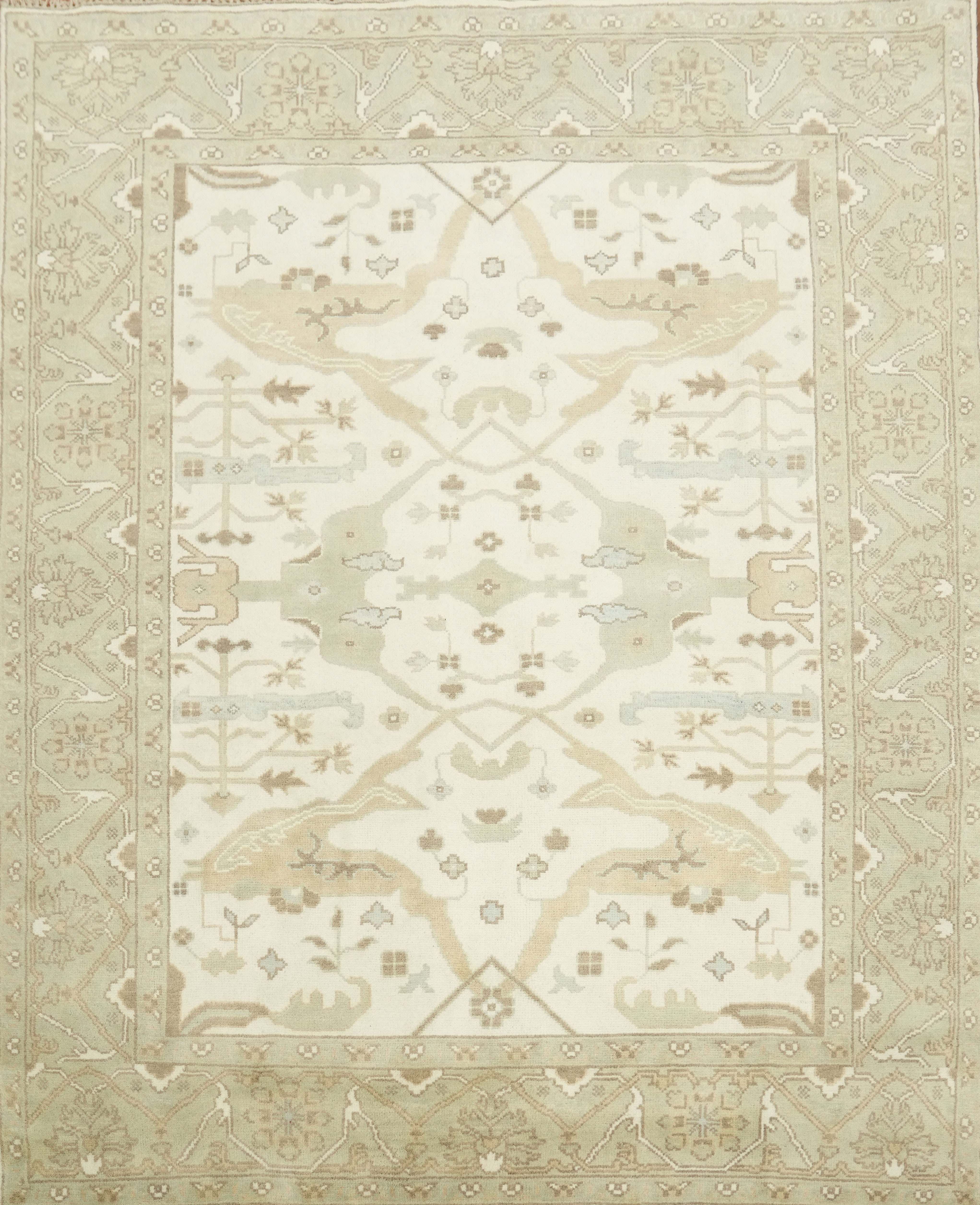 8×10 White and Sage Green Turkish-Style Rug in Subtle Earthy Hues