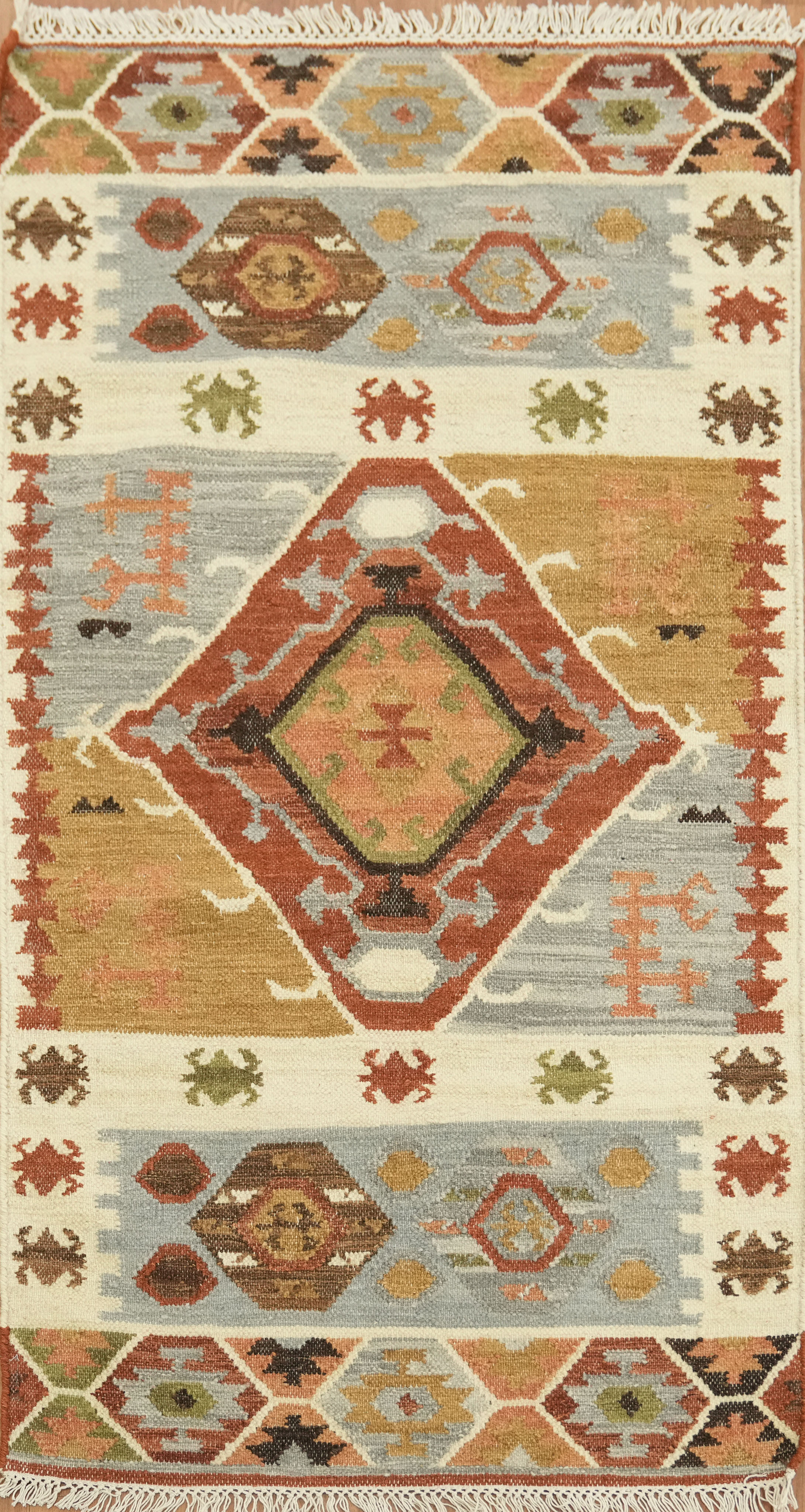 3×5 Hand-Woven Wool Modern Tribal Accent Rug in Southwestern Multi Color Design