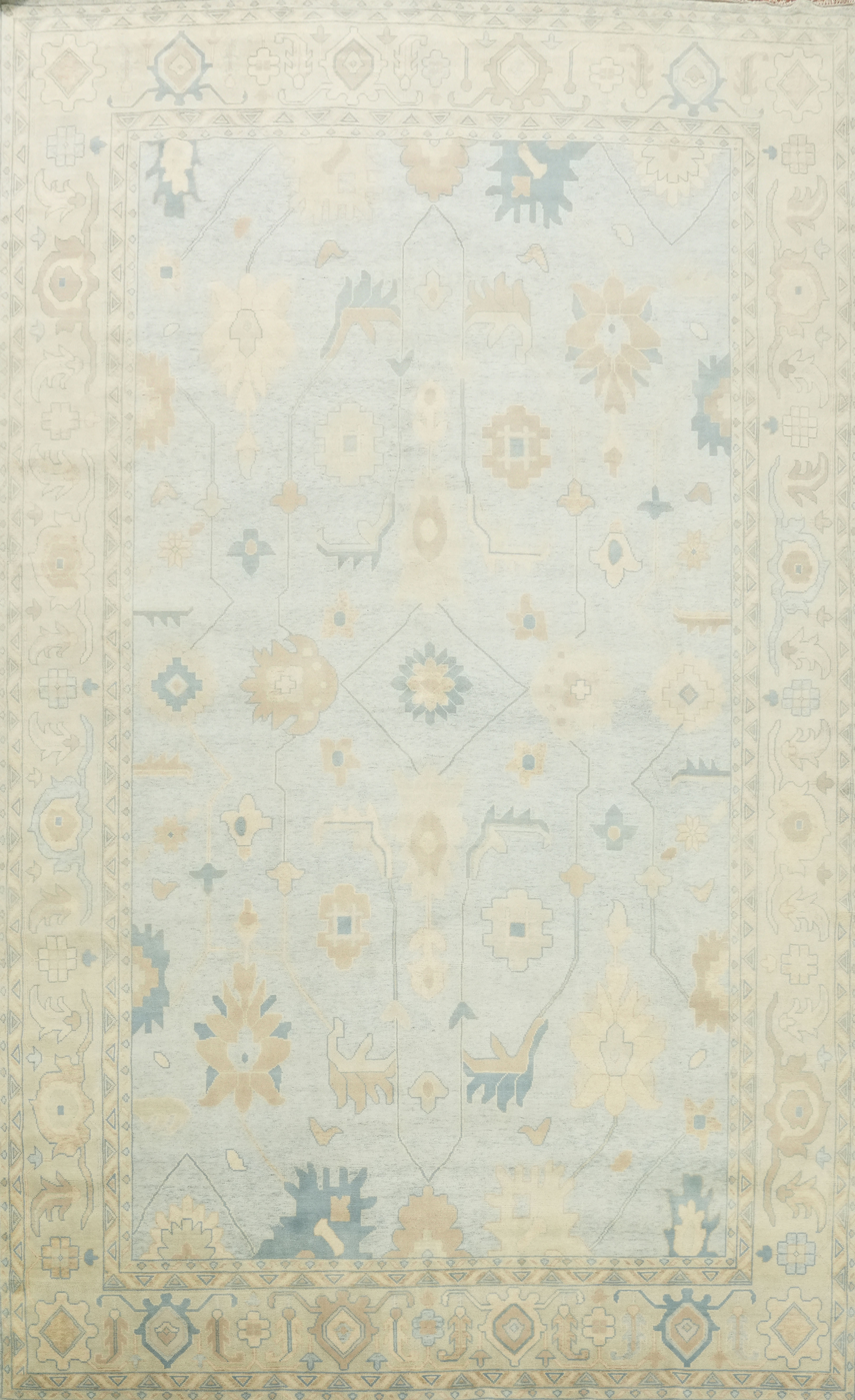 Muted Blue Hand-Knotted Oushak Style Large Area Rug 13′ x 21′ Ft Wool Carpet