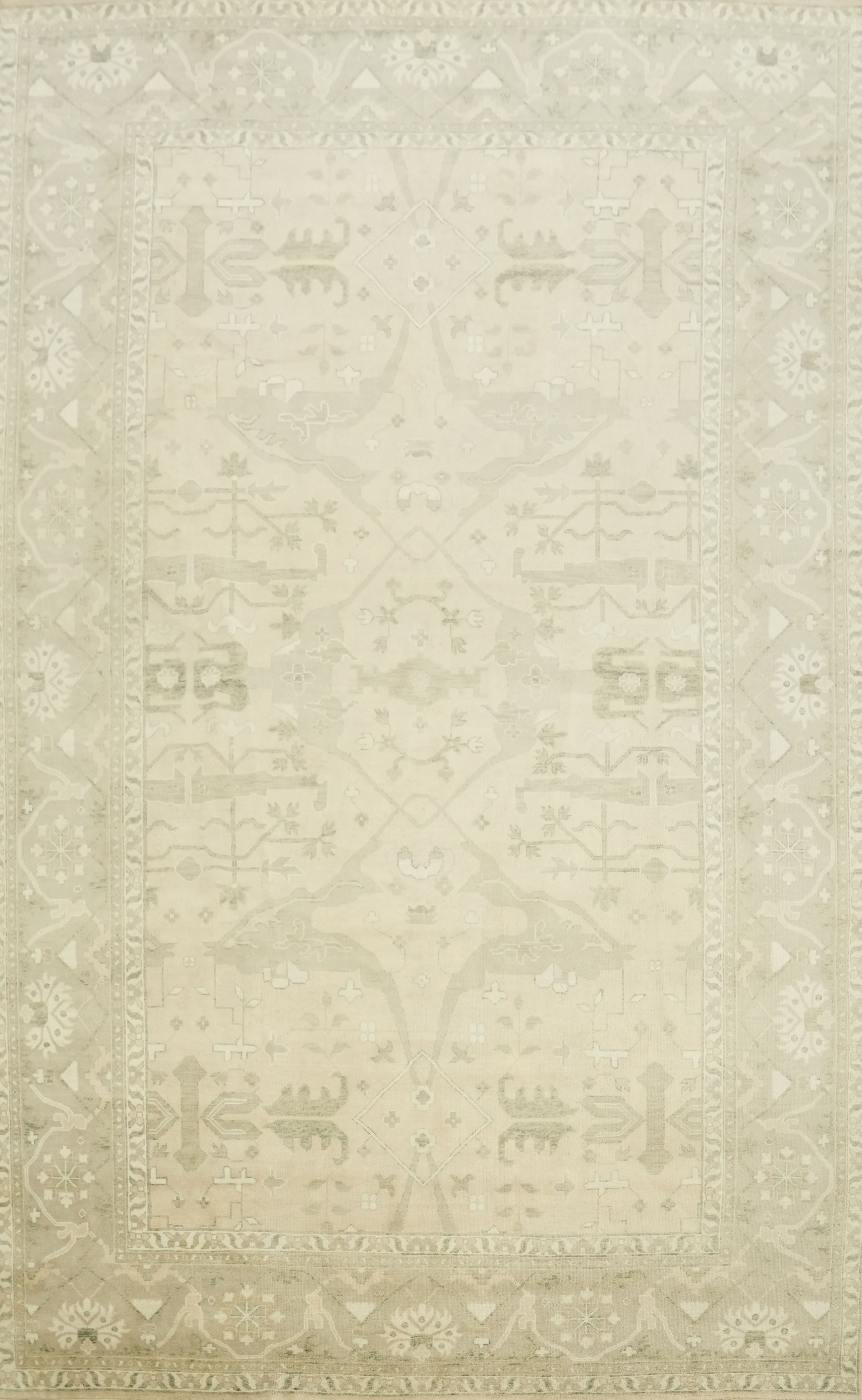 Refined Beige Palace Oushak Area Rug 13’x21 Ft Handmade Large Cream Wool Carpet