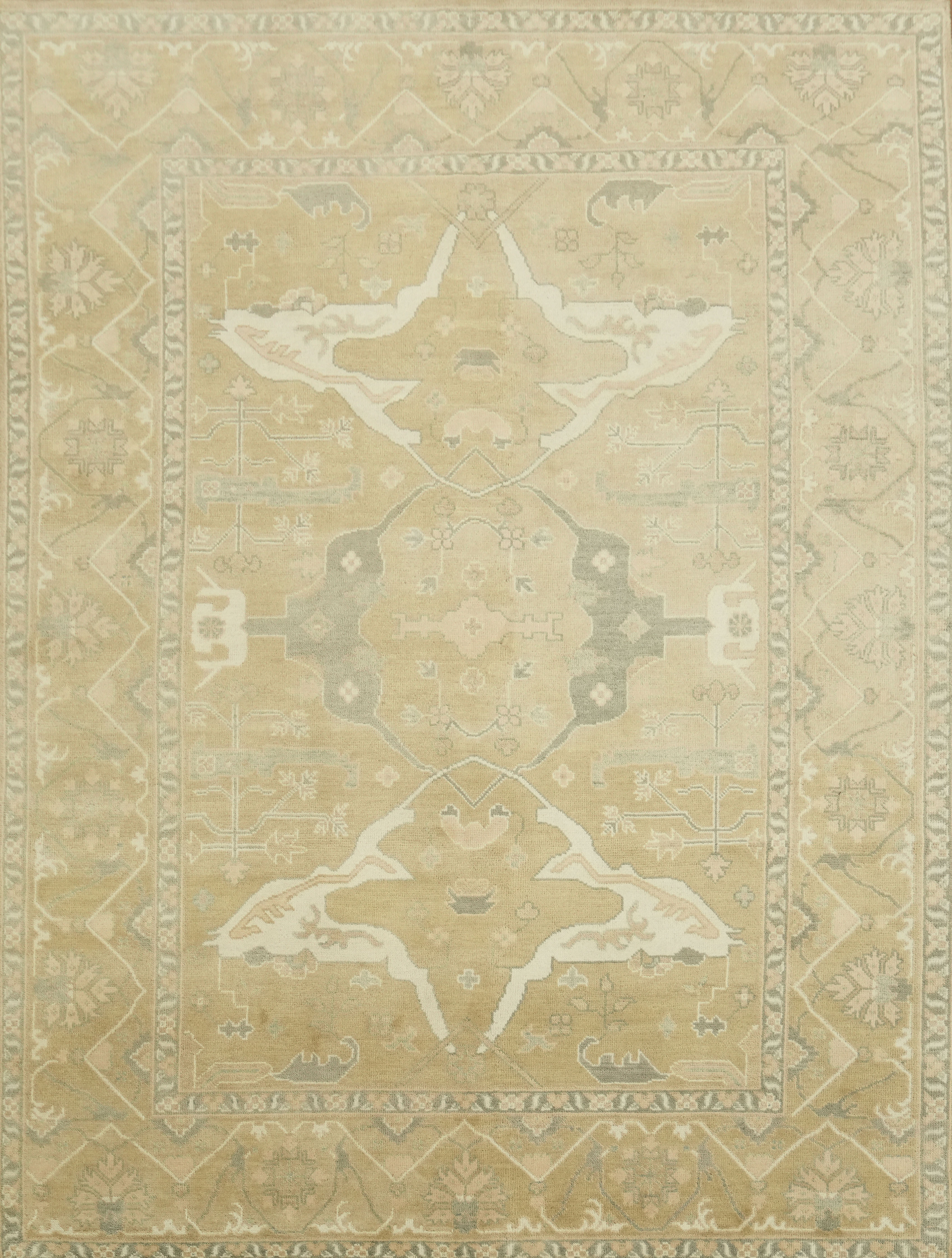 Luxury Golden Yellow Oushak Rug 9×12 Hand-Knotted Wool Carpet