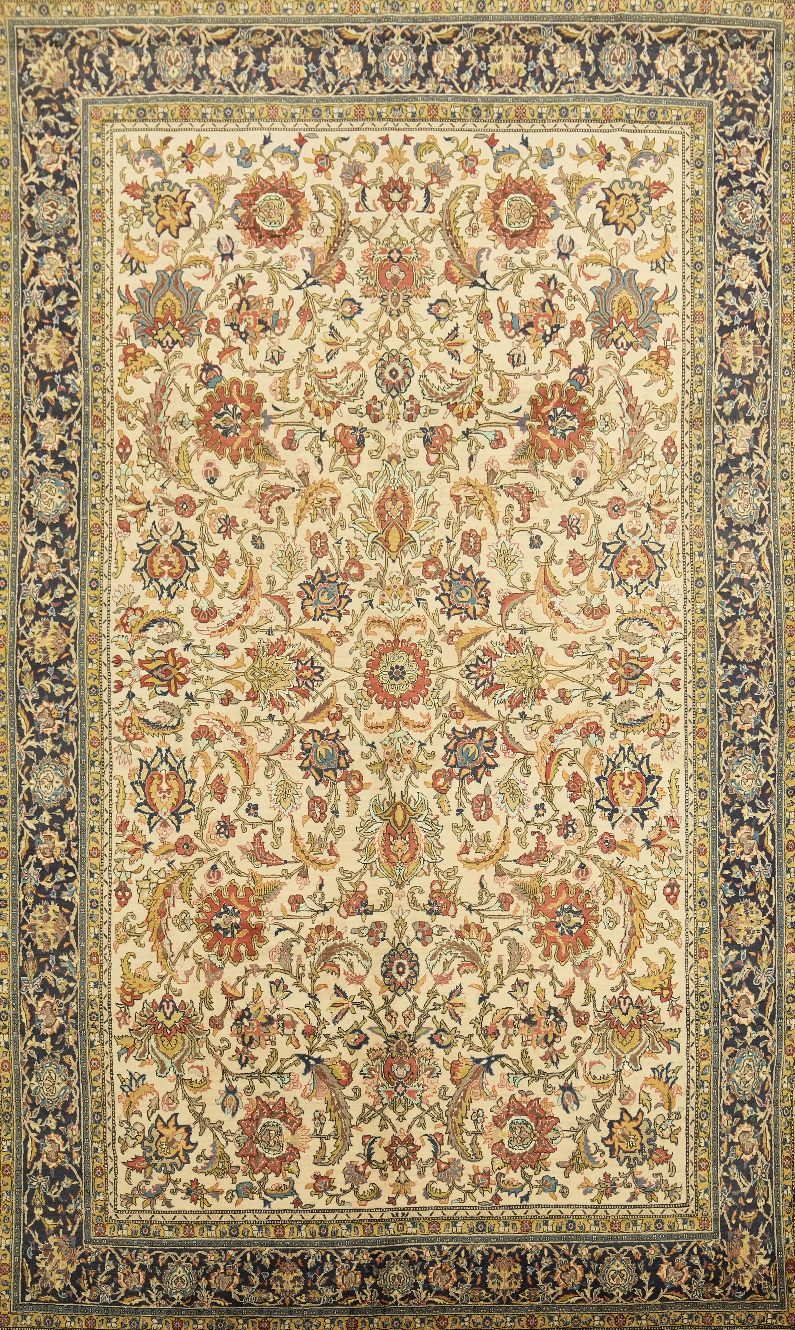Traditional Floral Wool & Silk Area Rug 7×12 Ft Handmade Oriental Beige Carpet