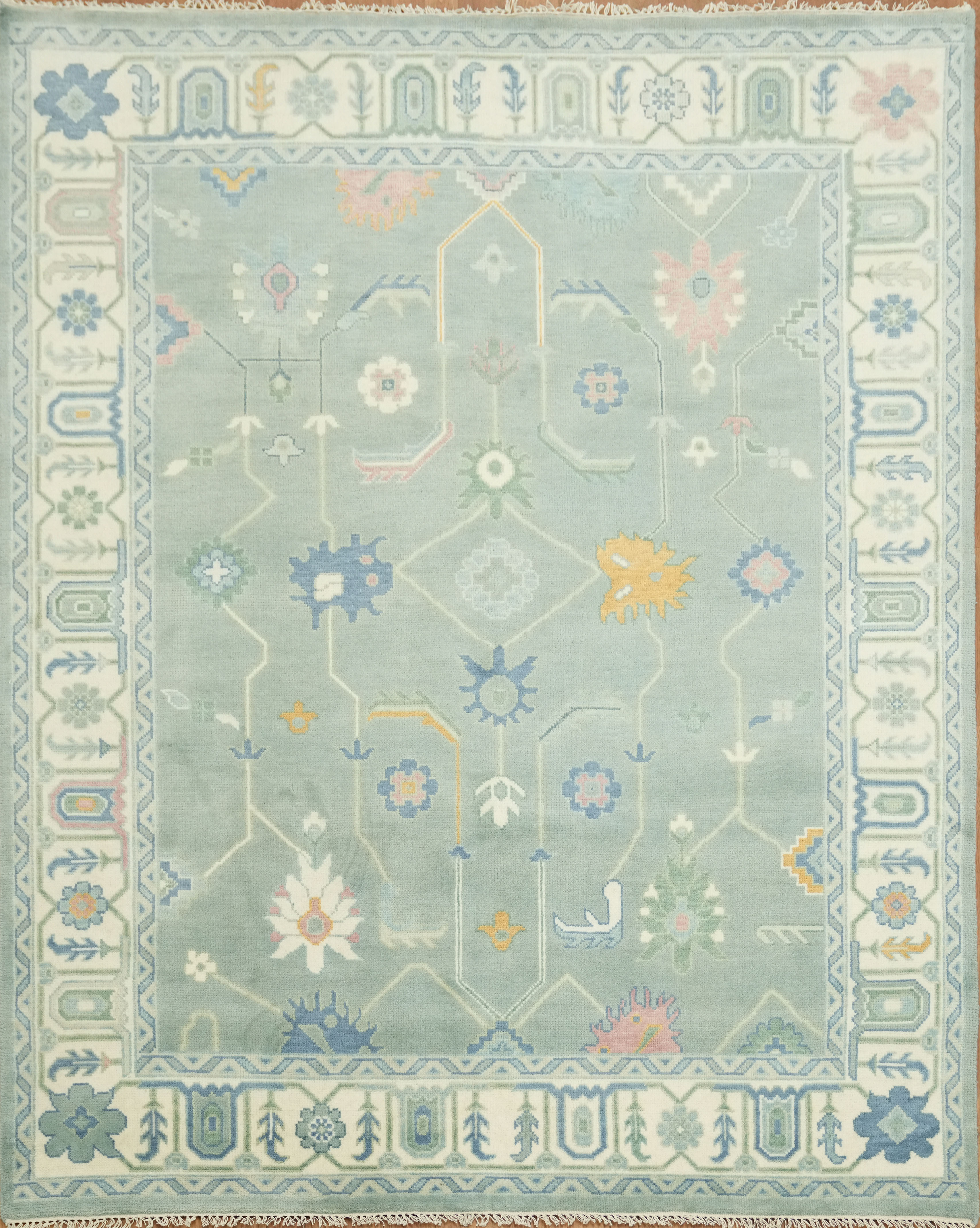 Sea-Foam Green 8×10 Traditional Oushak Hand Made Area Rug