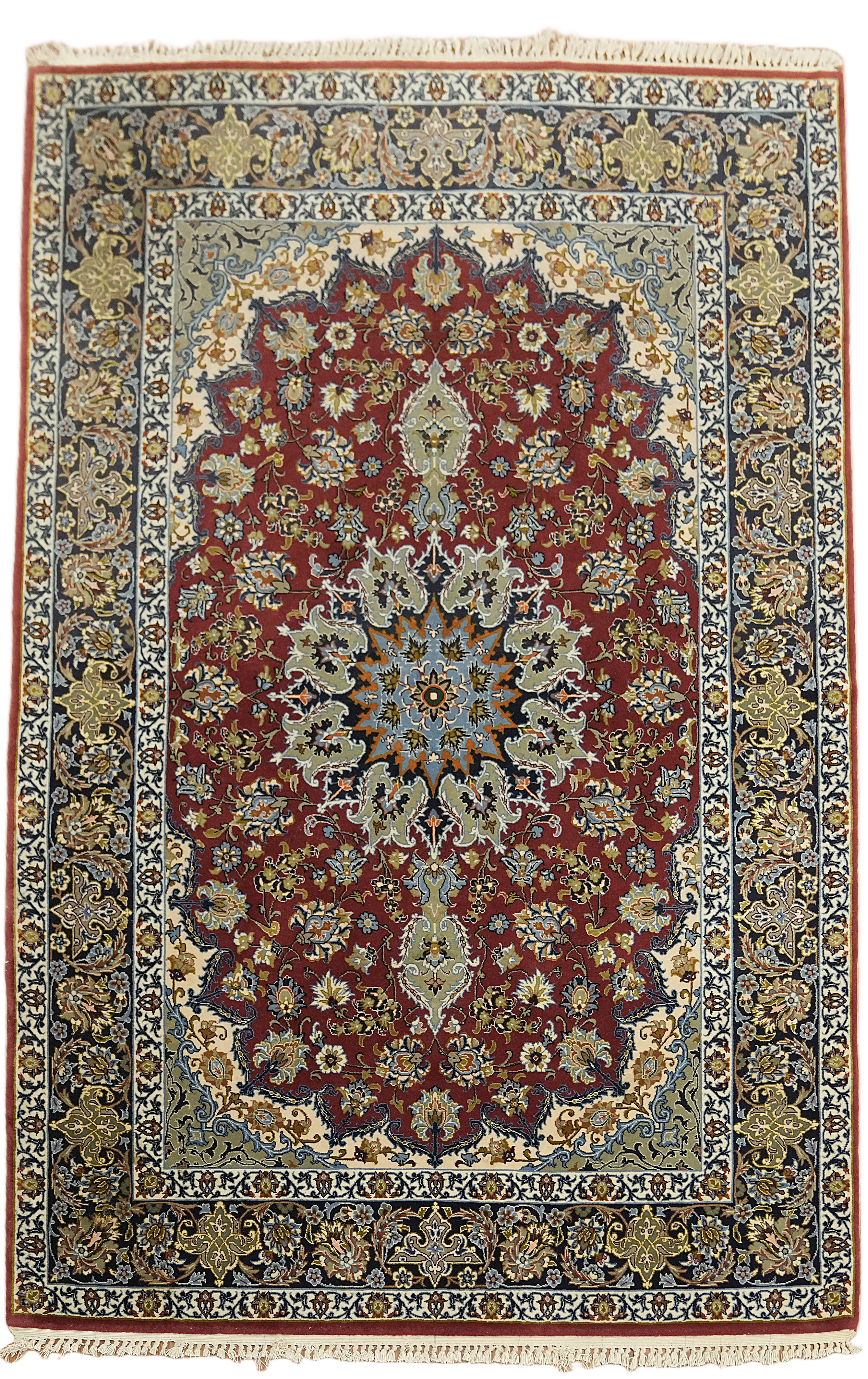 Hand-Knotted Wool 4×6 Area Rug in Floral Medallion Rust & Oranges Pattern