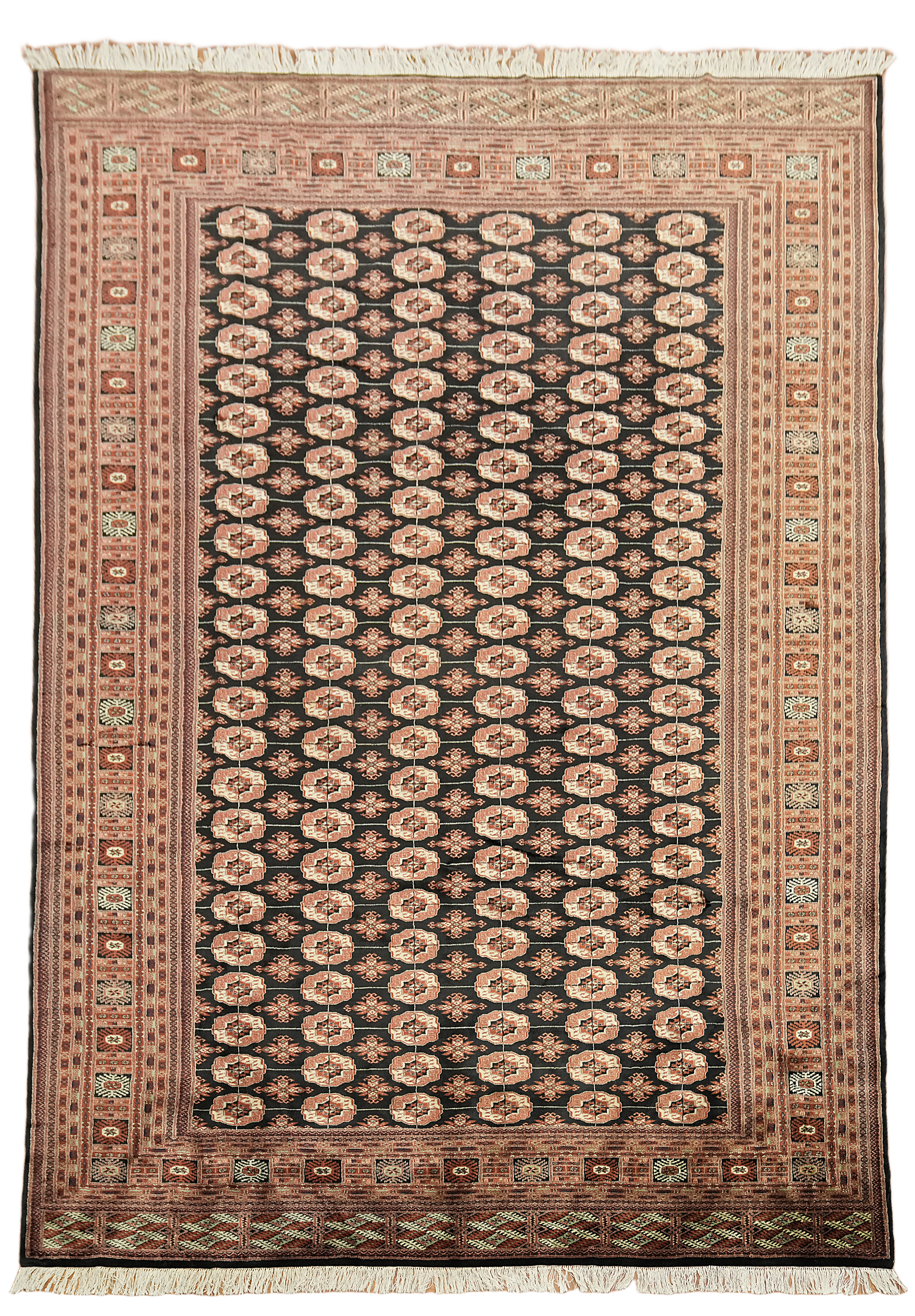Classic Vintage10x14 Area Rug with Bokhara Pattern in Rust & Black Hues