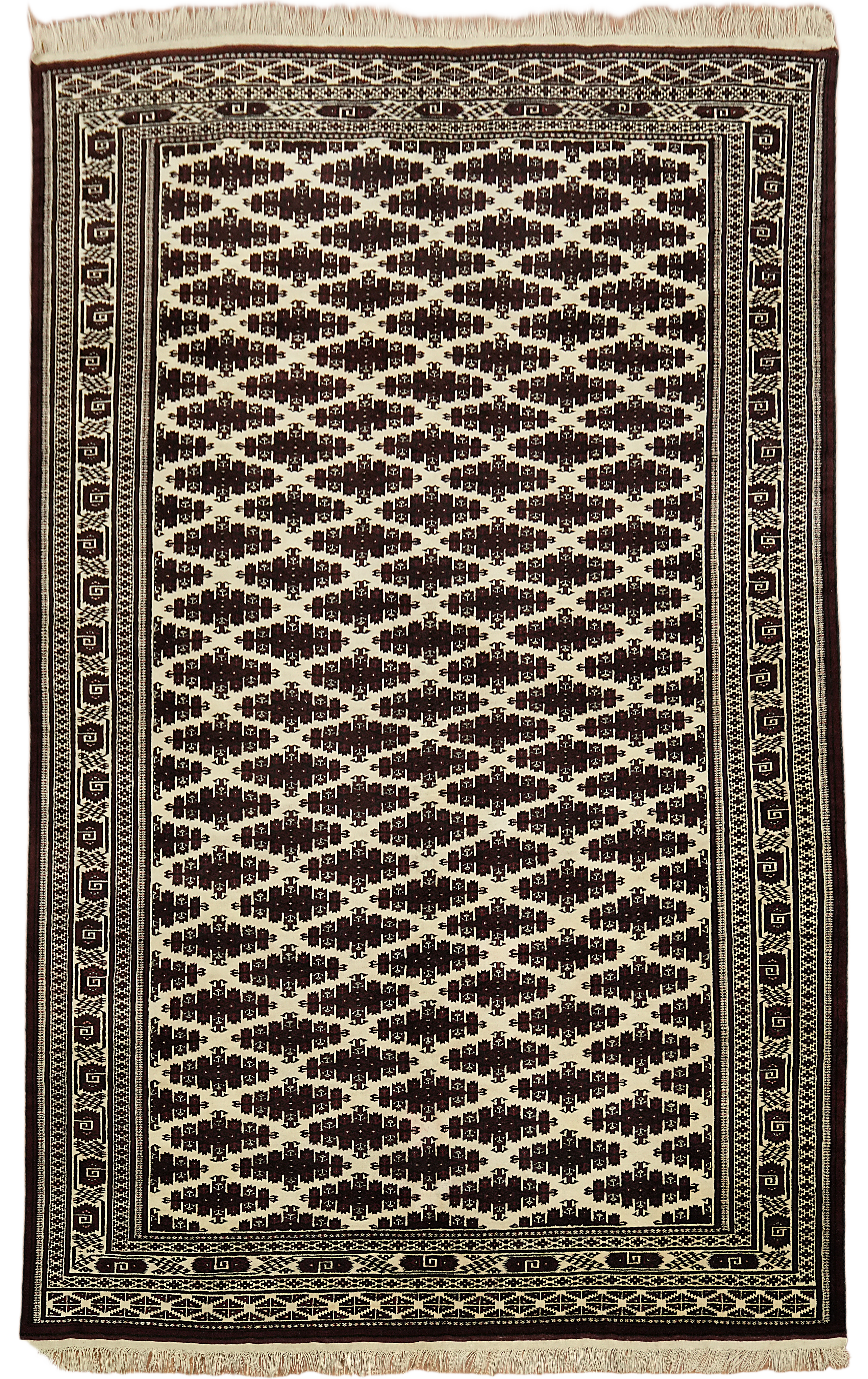 Vintage Wool 11×16 Bokhara Oriental Large Area Rug in Geometric Red & Ivory Hues