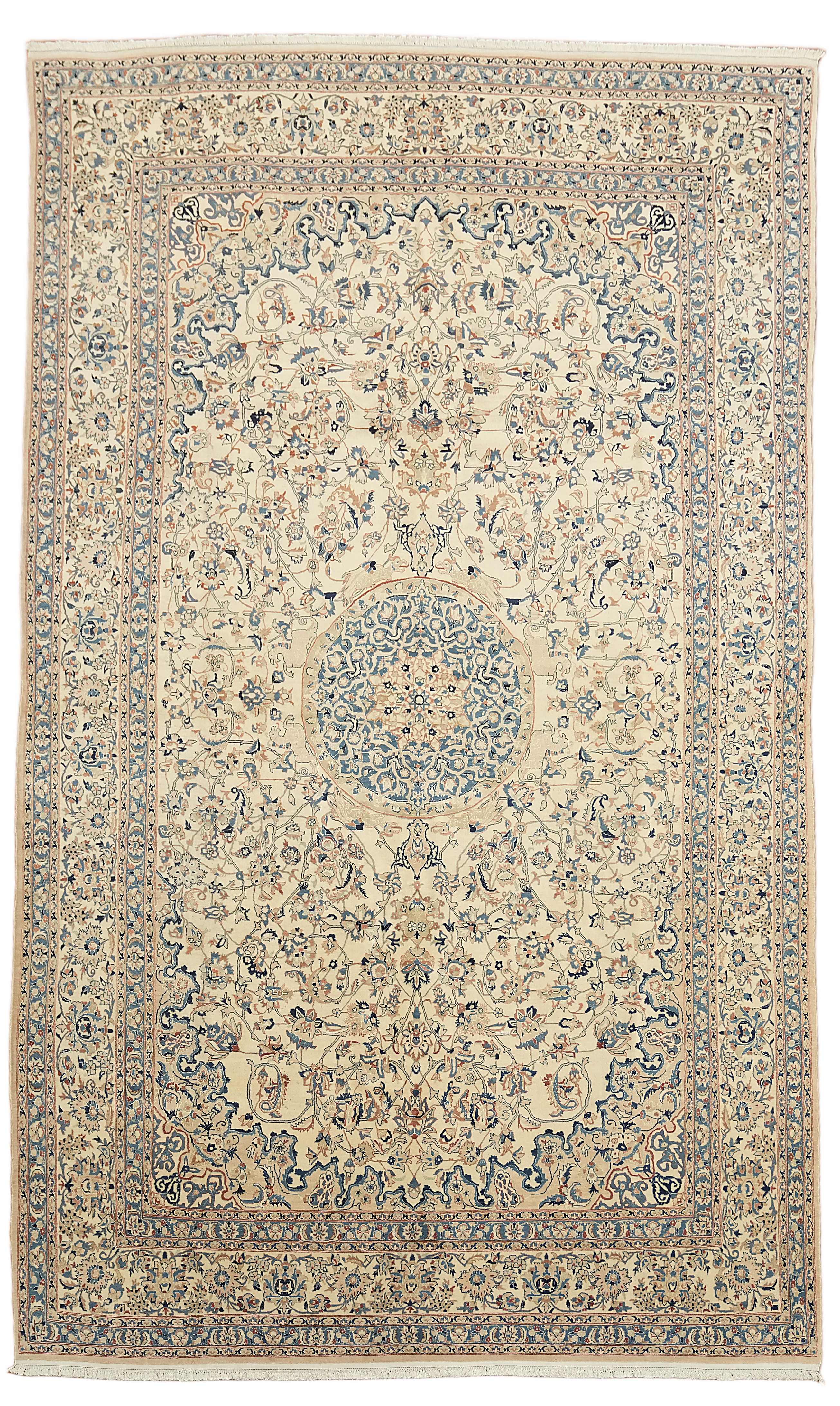 Rare Antique 6×12 Hand-Knotted Rug in Ivory Medallion Animal Pictorial Pattern