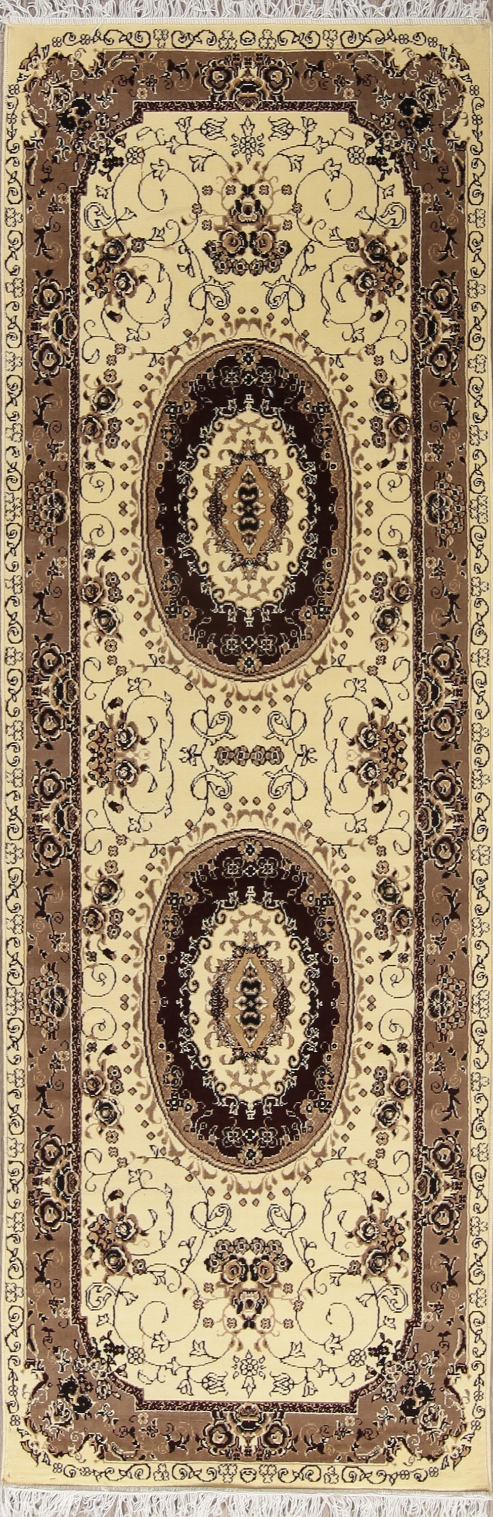 Beige Traditional Turkish Oriental Rug Medallion Aubusson Machine Made Carpet