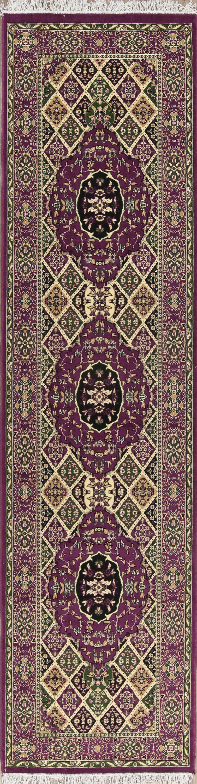 Geometric Runner Rug Traditional Oriental Carpet Medallion Design Purple Rug