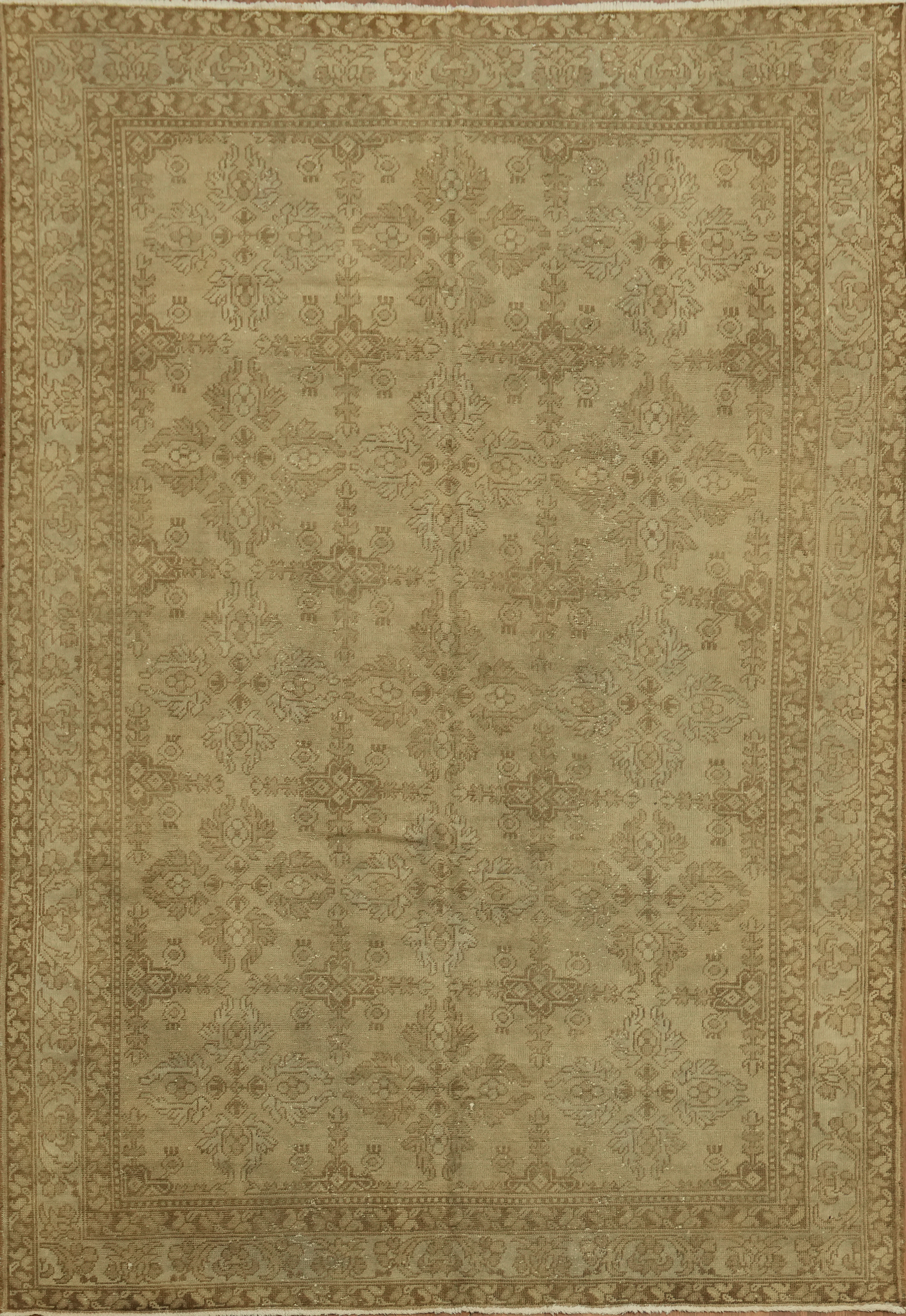 Distressed Beige Vintage Traditional Area Rug 7×10 Handmade Wool for Any Room