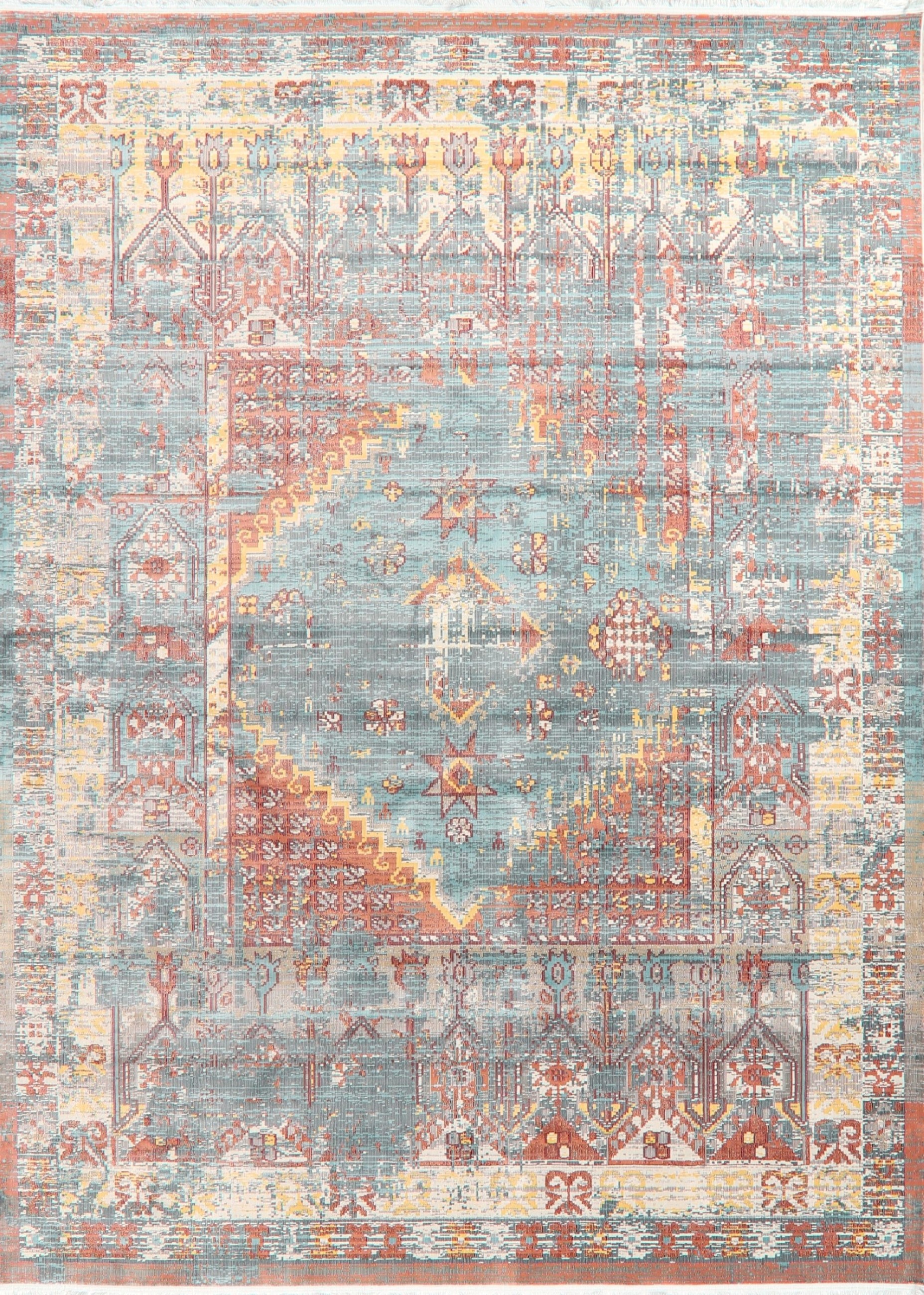 Vintage Style Distressed Heat-Set Area Rugs Oriental Floral Geometric Carpet