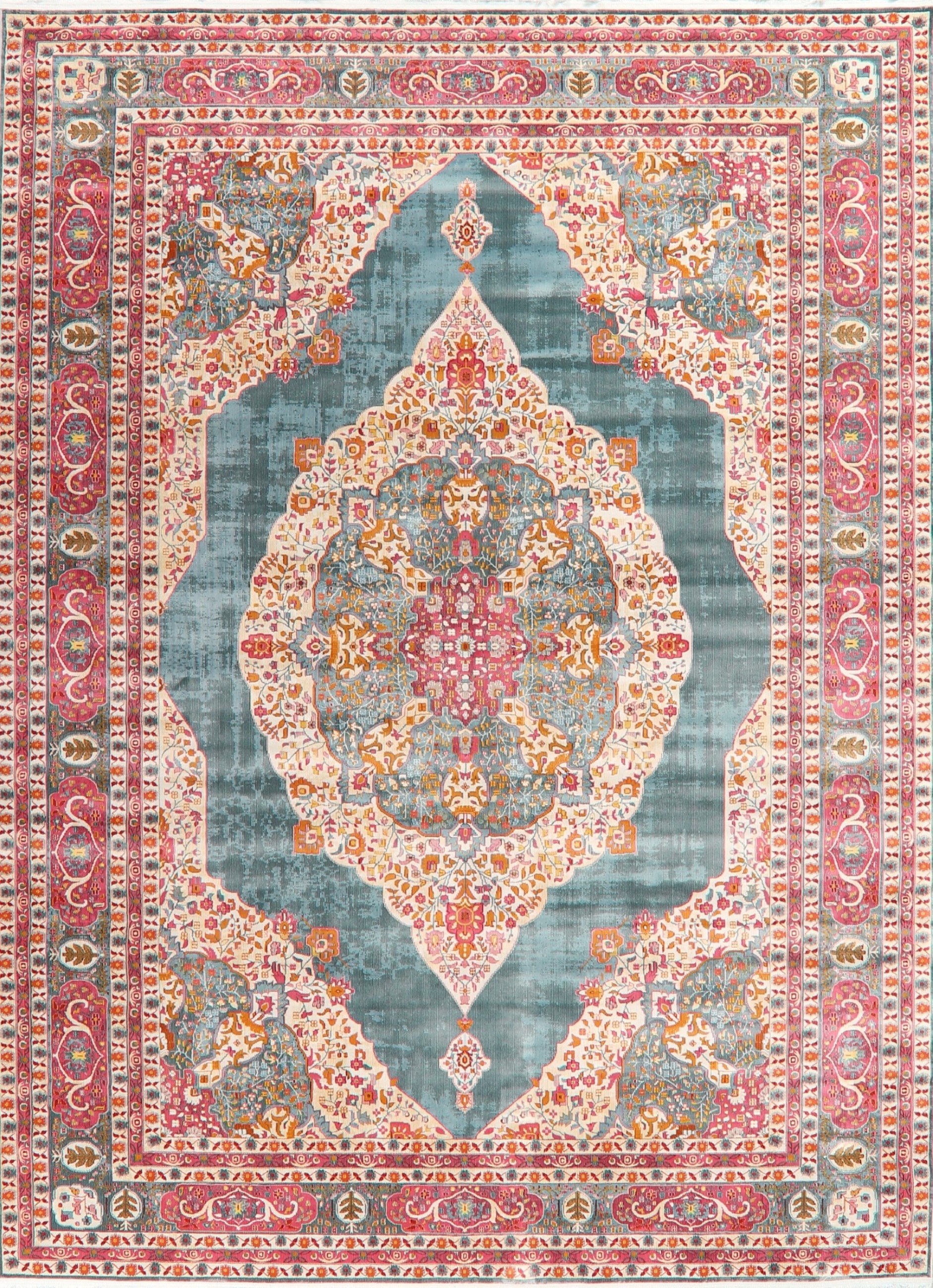 Vintage Style Distressed Heat-Set Area Rugs Oriental Floral Carpet