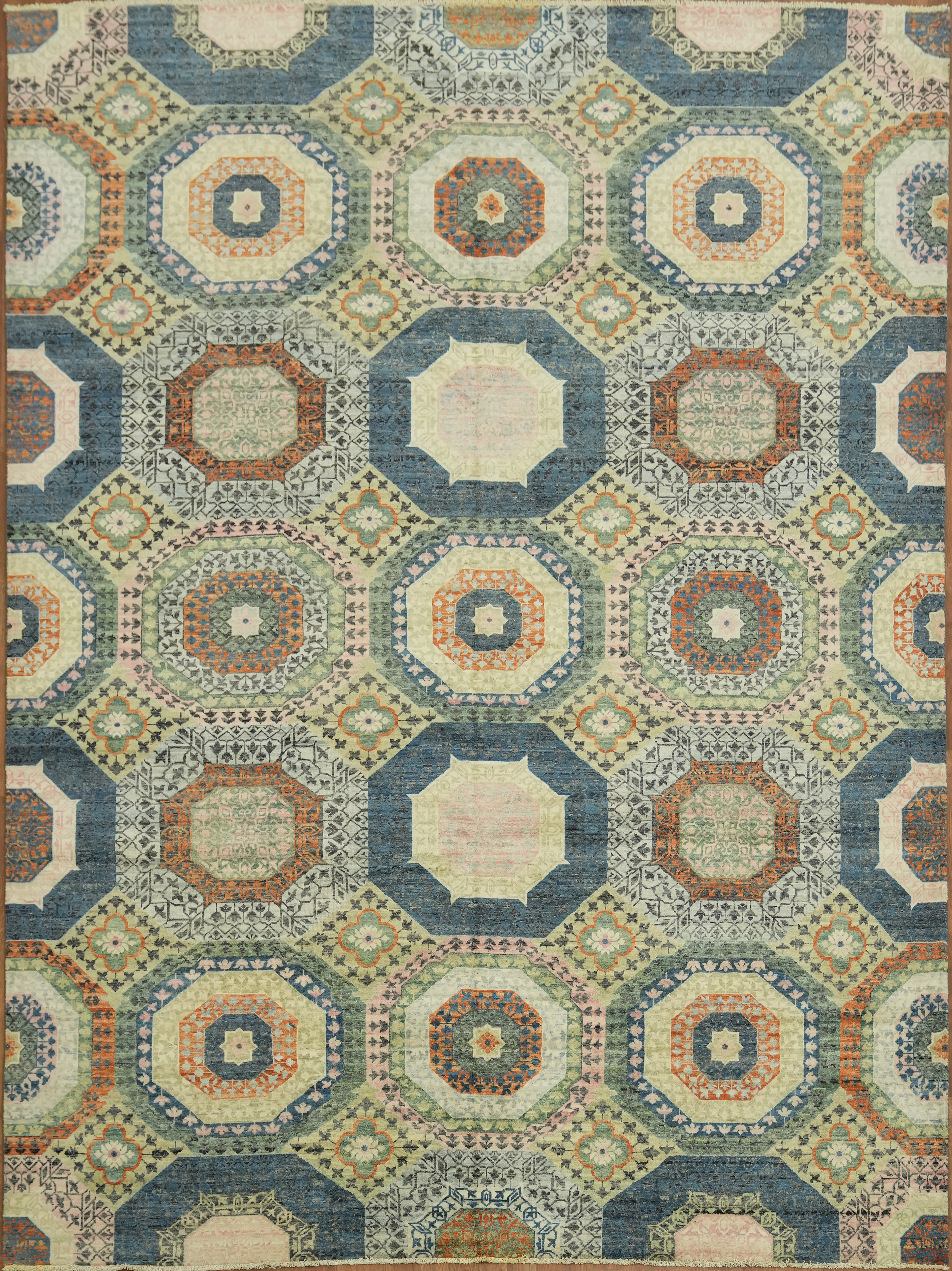 Rich Patterns Octagonal Motifs Rug Room Size Hand-made Oriental Wool Carpet 9×12