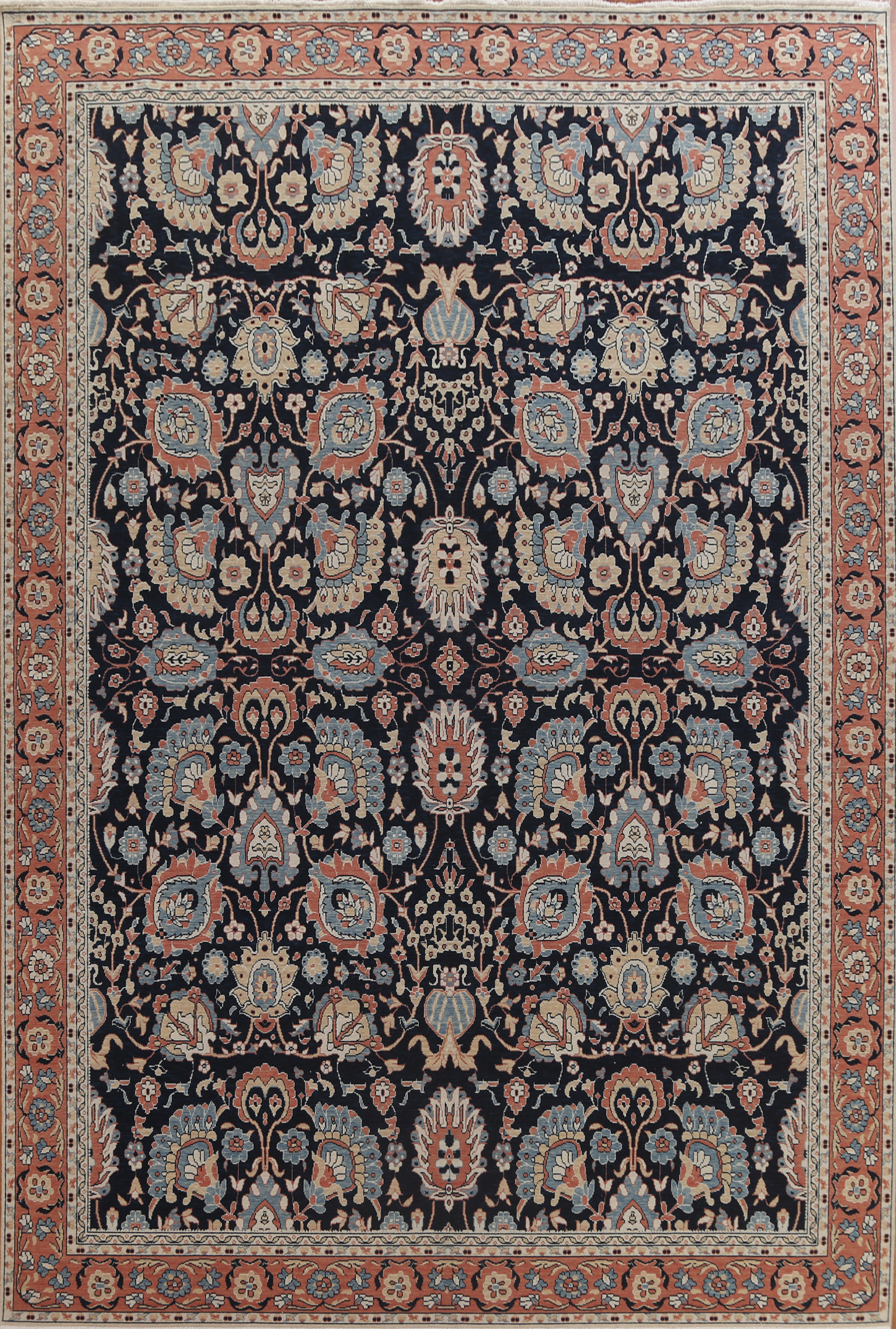 Navy Blue Sultanabad Ziegler Turkish Rug 10x13 Ft Handmade Wool