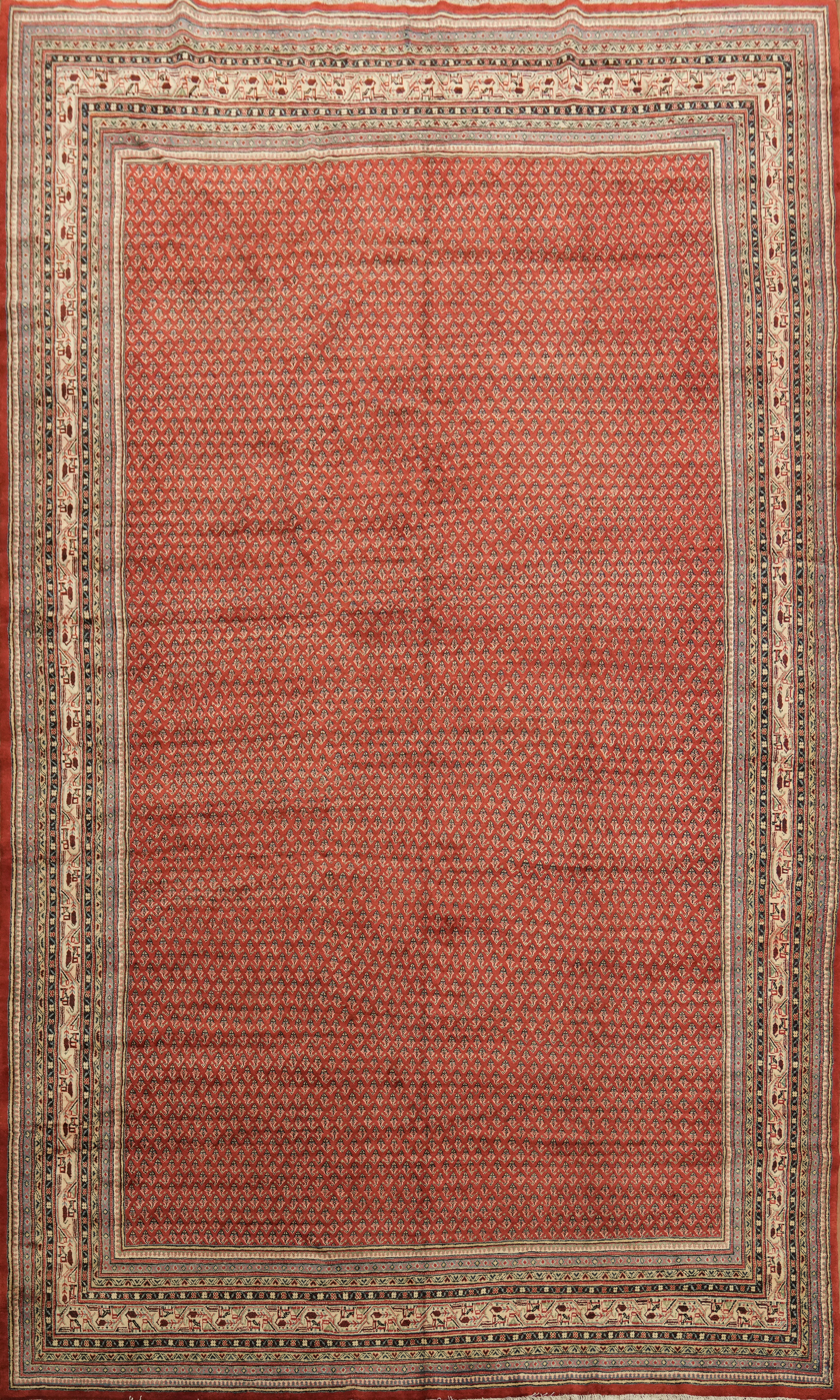 Red Palace Sized Rug Handmade Wool All-Over with Detailed Border Design 11×18