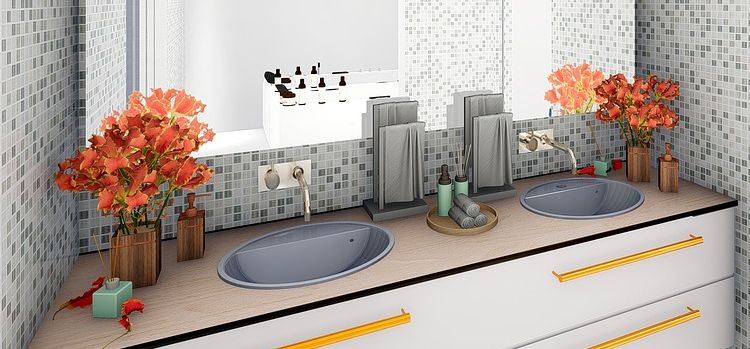 bathroom with flowers