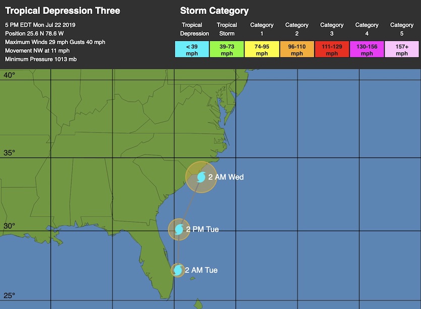 WU depiction of TD3 forecast, 21Z 7/22/2019