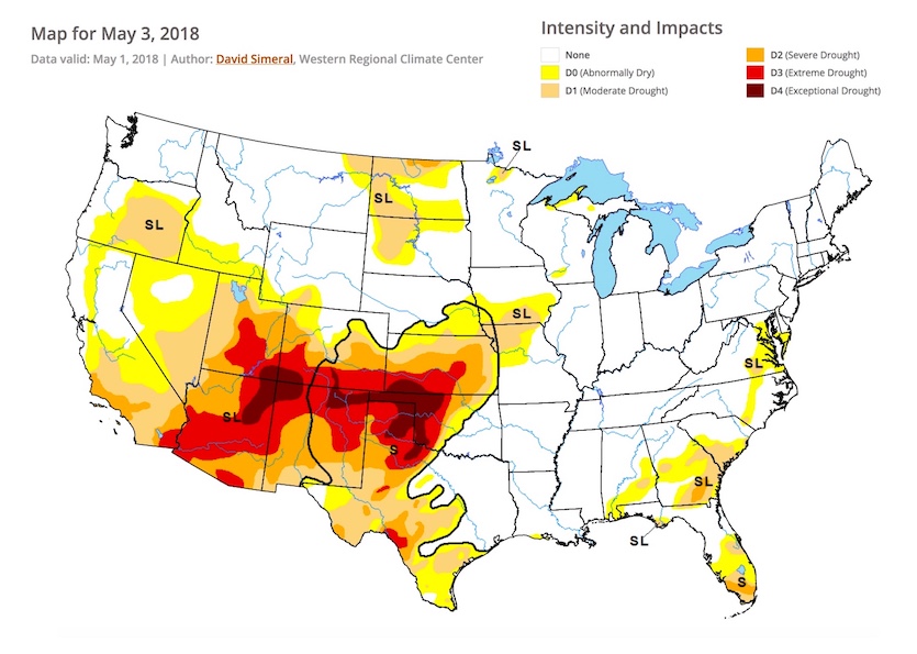 U.S. Drought Monitor released 5/1/2018