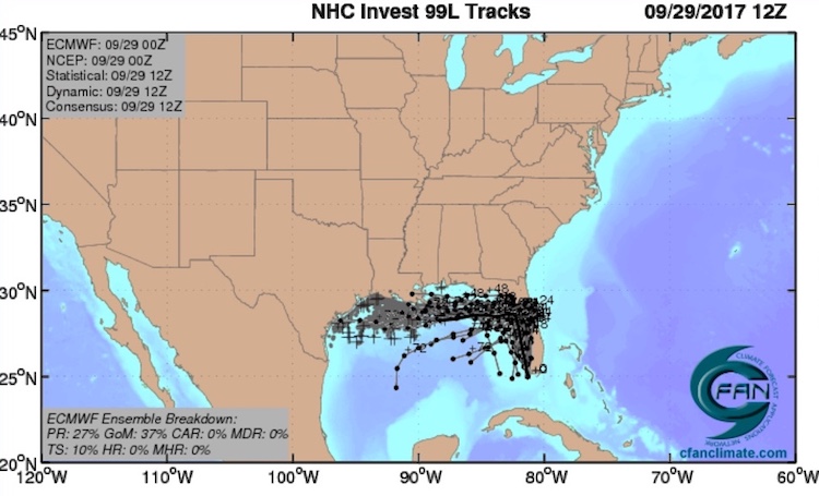 Euro ensemble forecasts for 99L, 0Z 9/29/2017