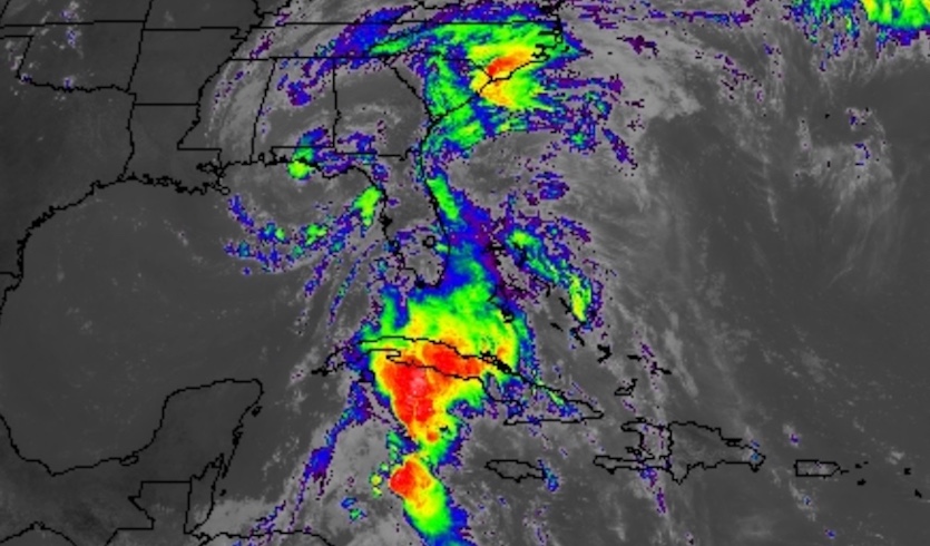 Infrared-wavelength satellite image of Alberto as of 1522Z (11:22 am EDT) Monday, May 28, 2018