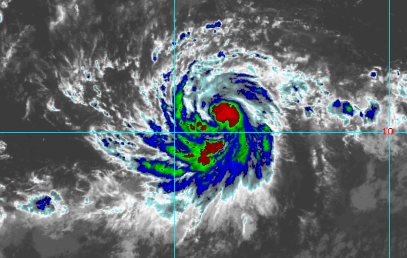 Enhanced infrared image of Tropical Storm Lane at 1900Z (3 pm EDT) Thursday, August 16, 2018.