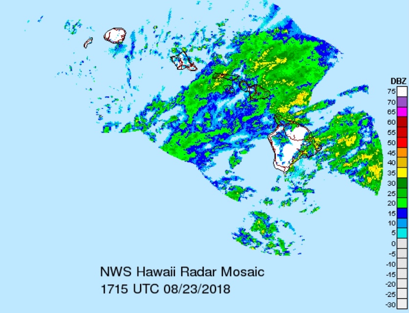 Hurricane Lane radar mosaic from 7:15 am HST (1:15 pm EDT) Thursday 8/23/2018