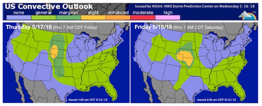 Day 2 and 3 severe outlooks, issued 5/16/18