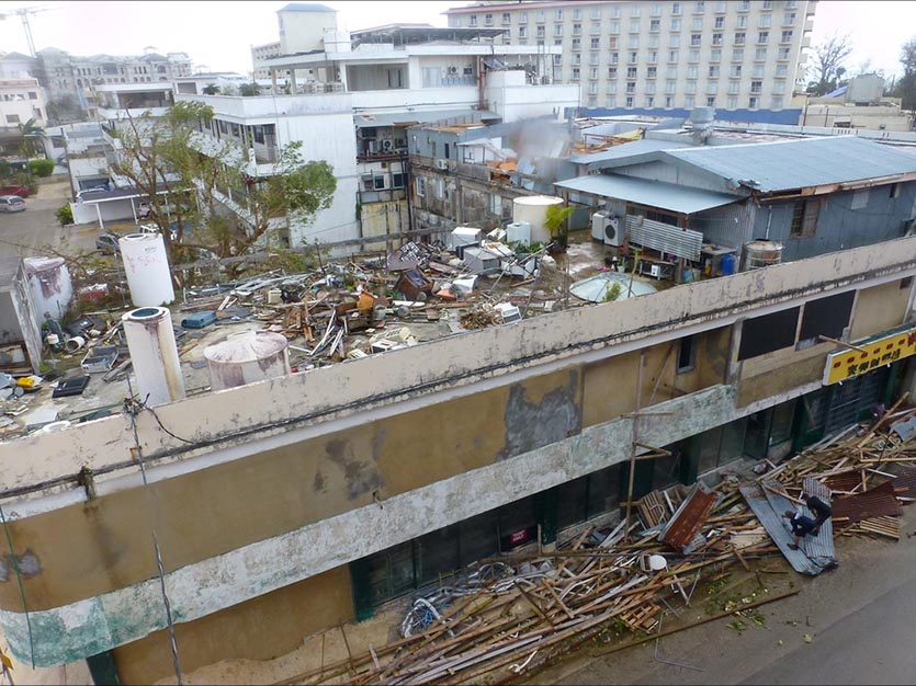 The tourist district of Garapan village on the northwest side of Saipan Island on October 25, 2018, after experiencing the north eyewall winds of Super Typhoon Yutu