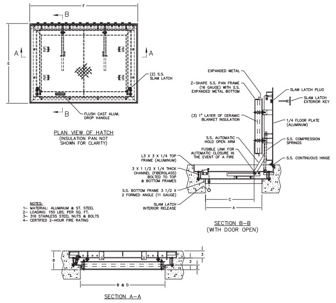 Fire Rated Floor Door 24 x 36 Frame Opening Flush Diamond Plate