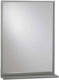 ASI 0605-L-1820 18" x 20" Stainless Steel Angle Frame Laminated Glass Mirror with Shelf