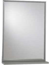 ASI 0625-1622 16" x 22" Stainless Steel Chan-Lok Frame Plate Glass Mirror with Shelf