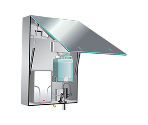 ASI 10-0661-2 Velare BTM System Stainless Steel Cabinet with Frameless Mirror, Liquid Soap Dispenser and High Speed Hand Dryer (208-240V) - Surface Mounted