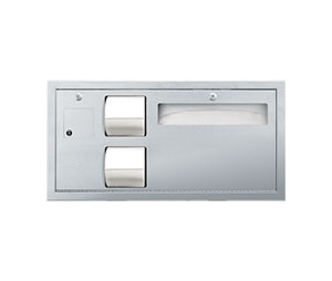 ASI 10-0487-L Recessed Toilet Seat Cover and Toilet Tissue Dispenser with Sanitary Napkin Disposal, ADA - Horizontal