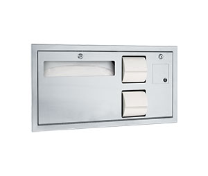ASI 10-0487-R Recessed Toilet Seat Cover and Toilet Tissue Dispenser with Sanitary Napkin Disposal, ADA - Horizontal