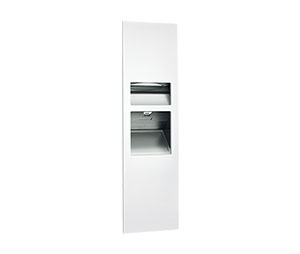 ASI 10-64672-1-00 Piatto Completely Recessed 3-in-1 Folded Paper Towel Dispenser, High Speed Hand Dryer and Waste Receptacle - (110-120V) - White Phenolic Door