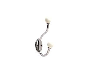 Amerock AMH55469-W26 Globe Coat & Hat Hook - White and Chrome Finish, Double Prong