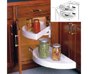 Knape & Vogt FYPHM34GG-W  33-7/8" Half Moon Lazy Susans-Bottom Shelf Pull-Out, Plastic Two Shelf Set, Including Hardware - White Finish