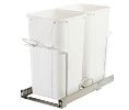 Knape & Vogt FYSBM12-2-27WH  Bottom Mount Double Trash Pull-Out, Heavy-Duty Ball Bearing Slides, 2 Bins, 2 x 27 QT - White Color