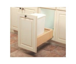 Knape & Vogt FYWUSC12-1-35WH  Bottom Mount Trash Pull-Out with Soft Close, Single Plastic Bin in a Wood Drawer Box, 35 QT - White Color