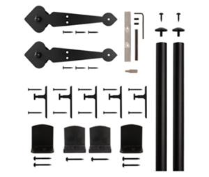 CSHardware QG1110ENH08-6S Rolling Barn Door, 72" Rail Kit, American Home Collection, Spade Strap Rollers - Black Finish