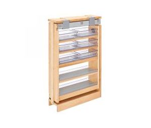 Rev-A-Shelf RS432-VF30-3  3" Vanity Base Cabinet Filler, 6 polycarbonate bins - Natural Maple Finish